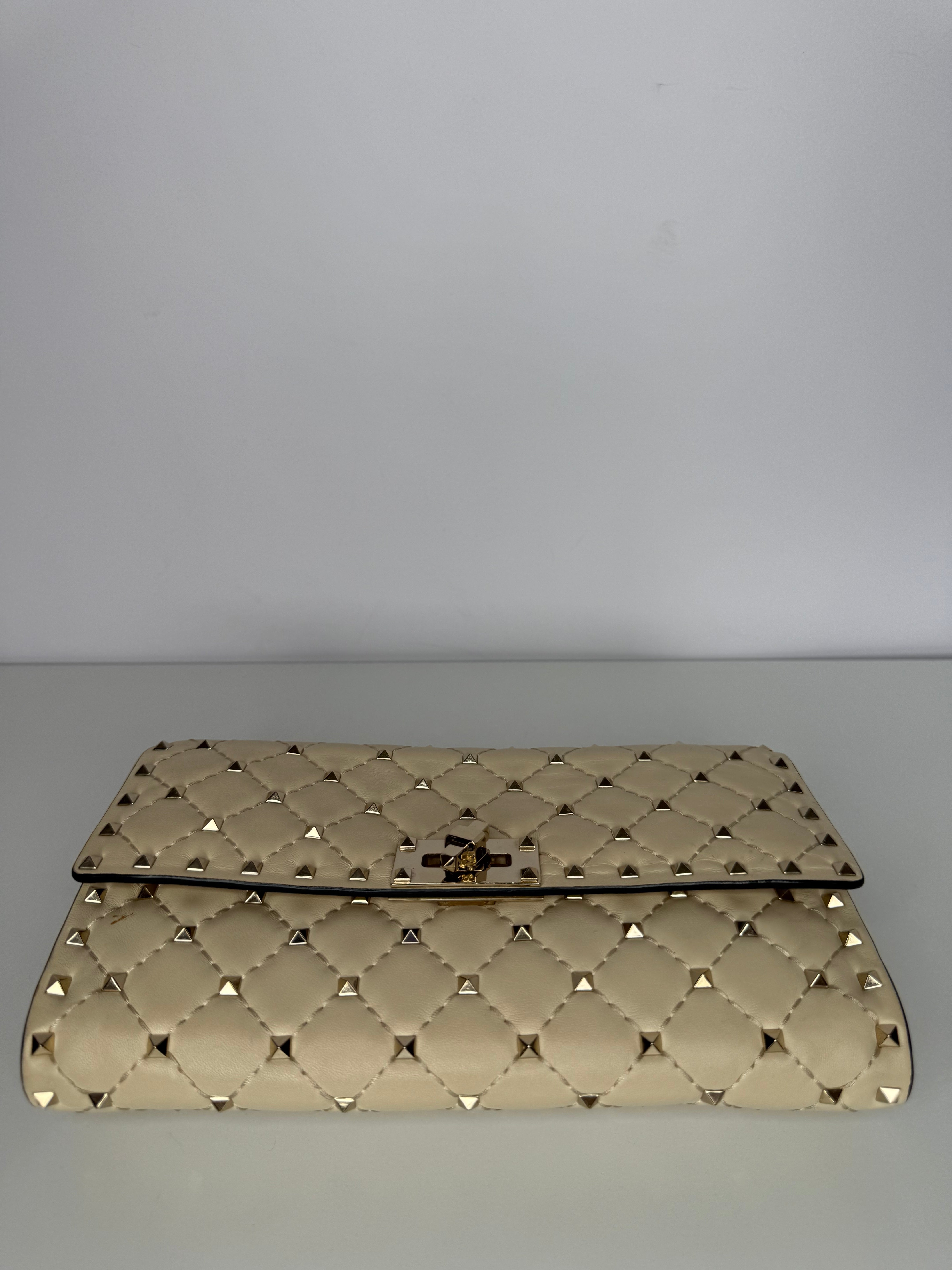 Valentino Ivory Leather Rockstud Spike Shoulder Flap Bag