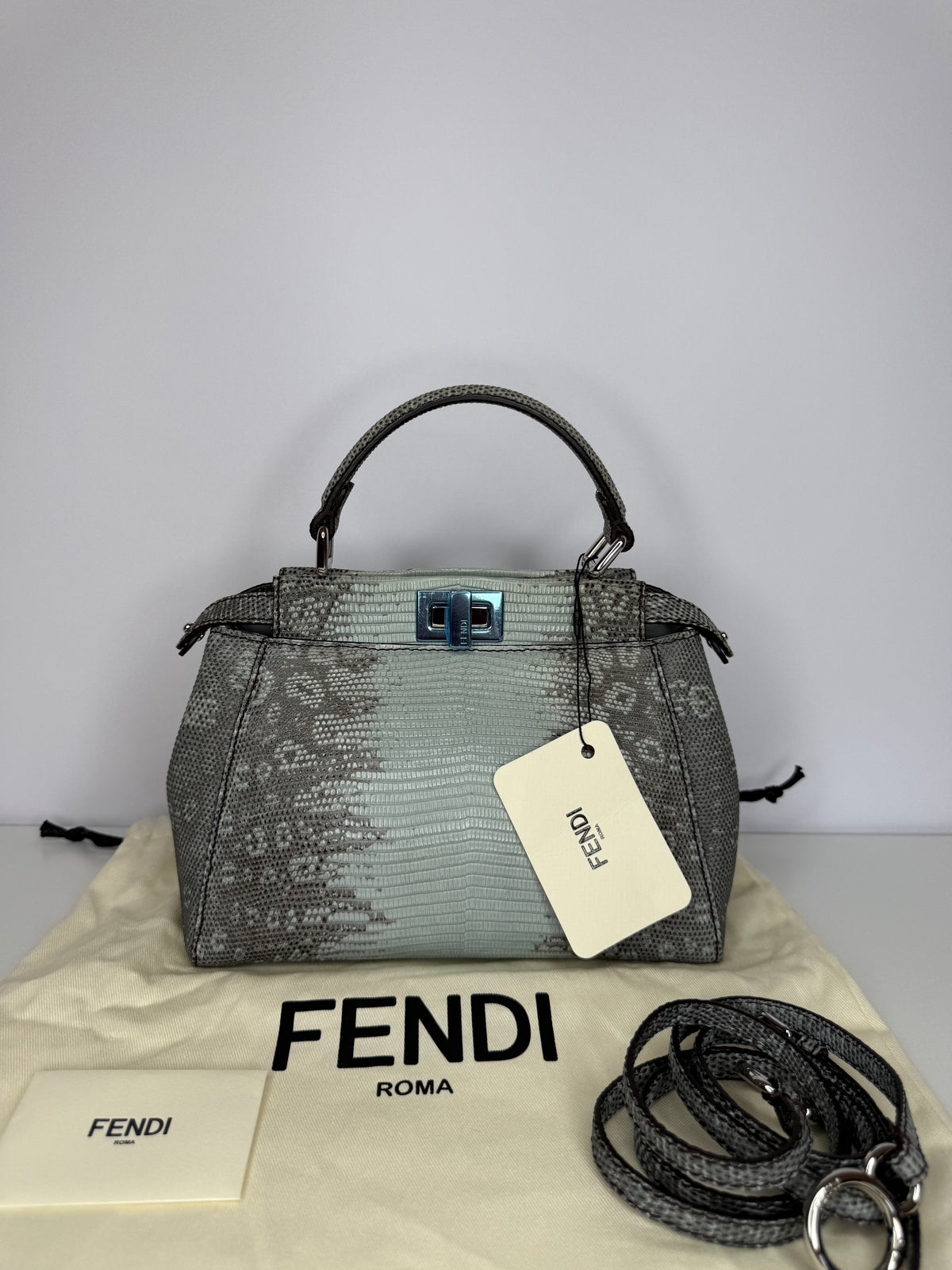 Fendi Iconic Peekaboo Mini Blue Gradient Lizard Skin Bag