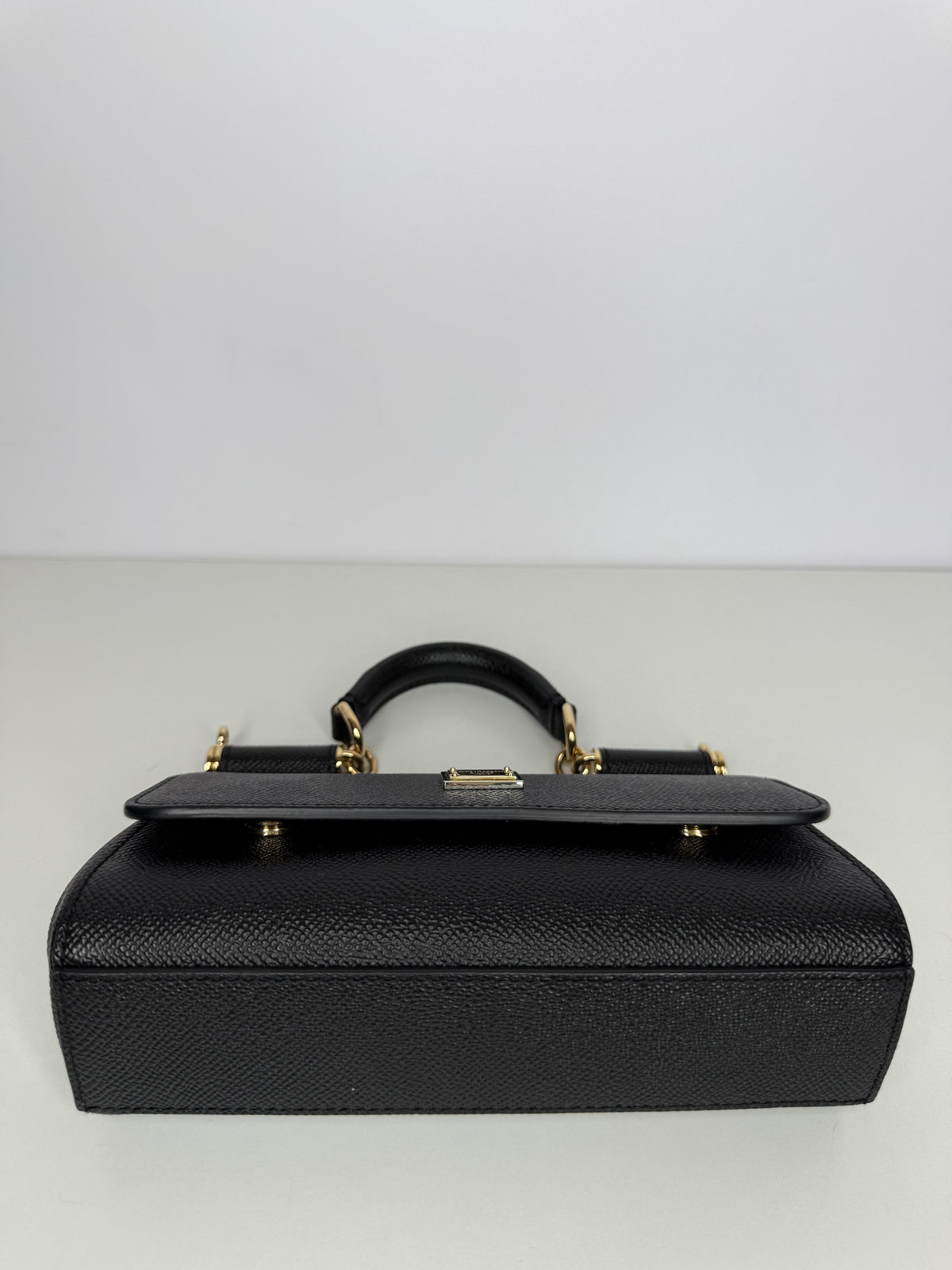Dolce Gabbana Small Sicily Bag in Black Dauphine Calfskin Top Handle Bag