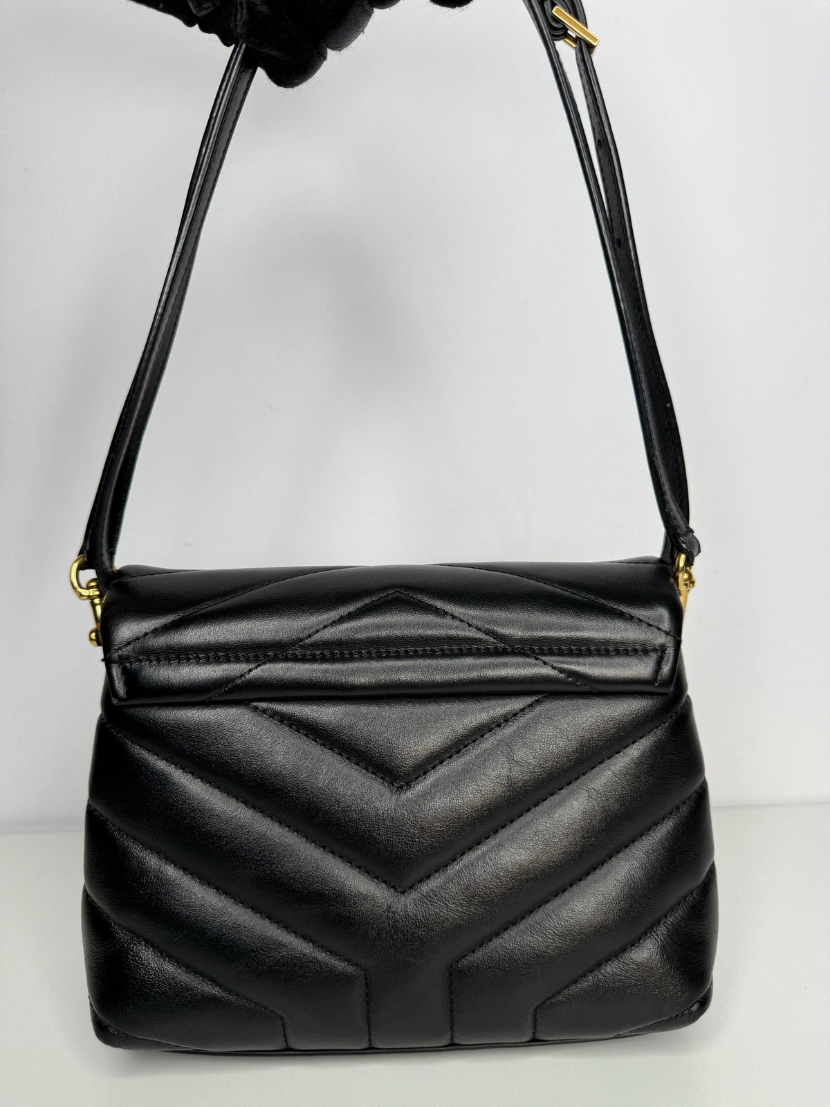 Saint Laurent Calfskin Quilted Monogram Toy Loulou Crossbody Bag Black