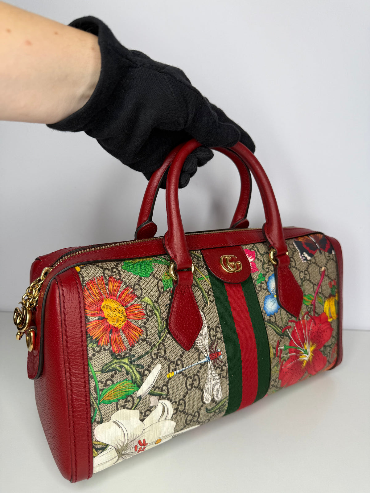 Gucci Ophidia Flora GG Coated Canvas Boston Bag