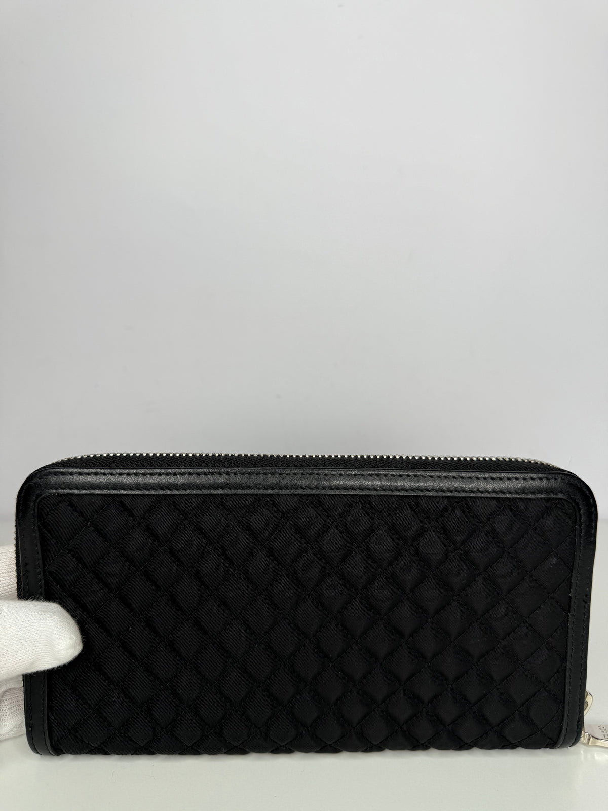 Prada Black Tessuto Nylon Quilted Zip Around Wallet