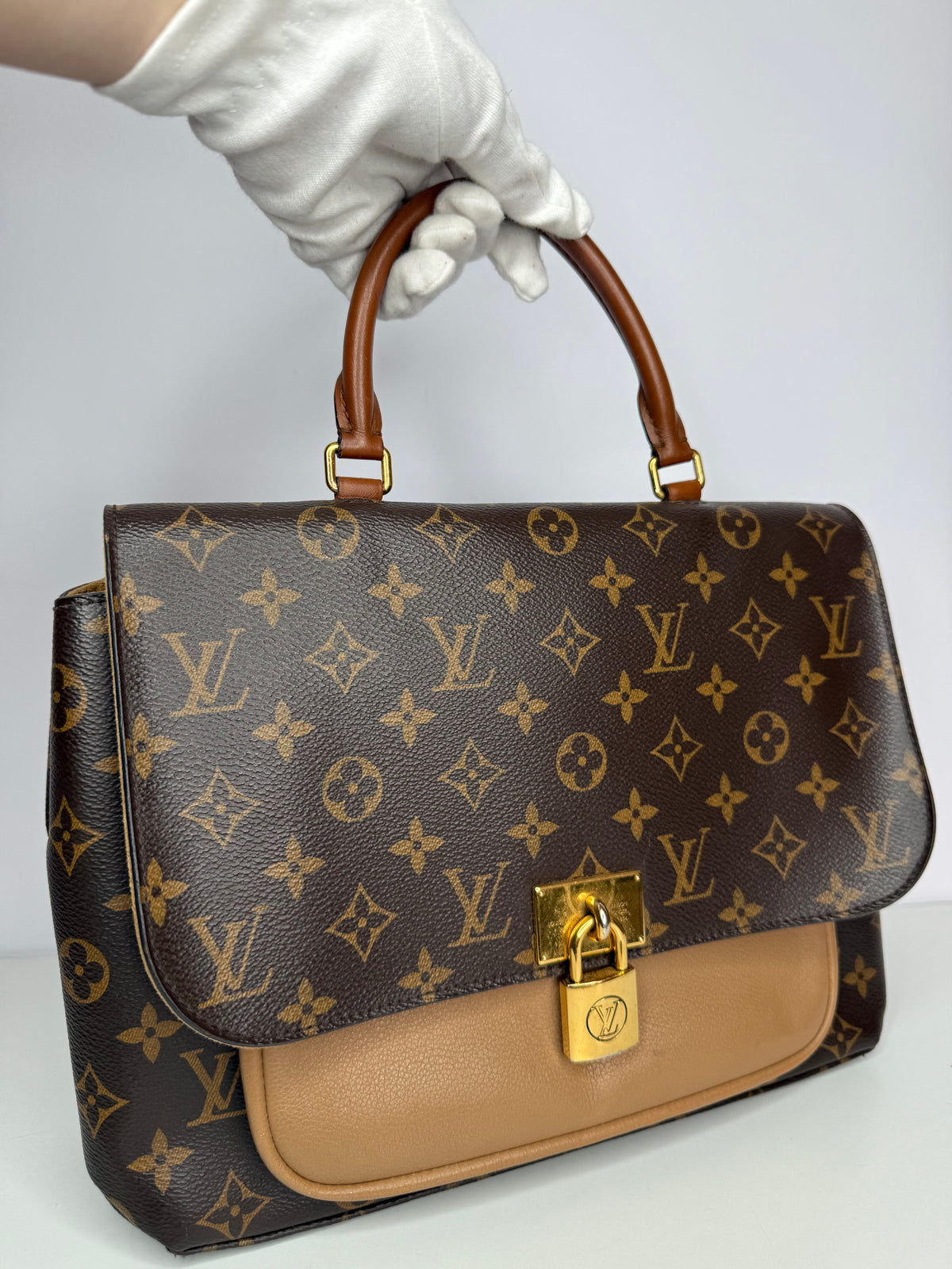 Louis Vuitton Marignan Monogram Canvas and Beige Leather Bag