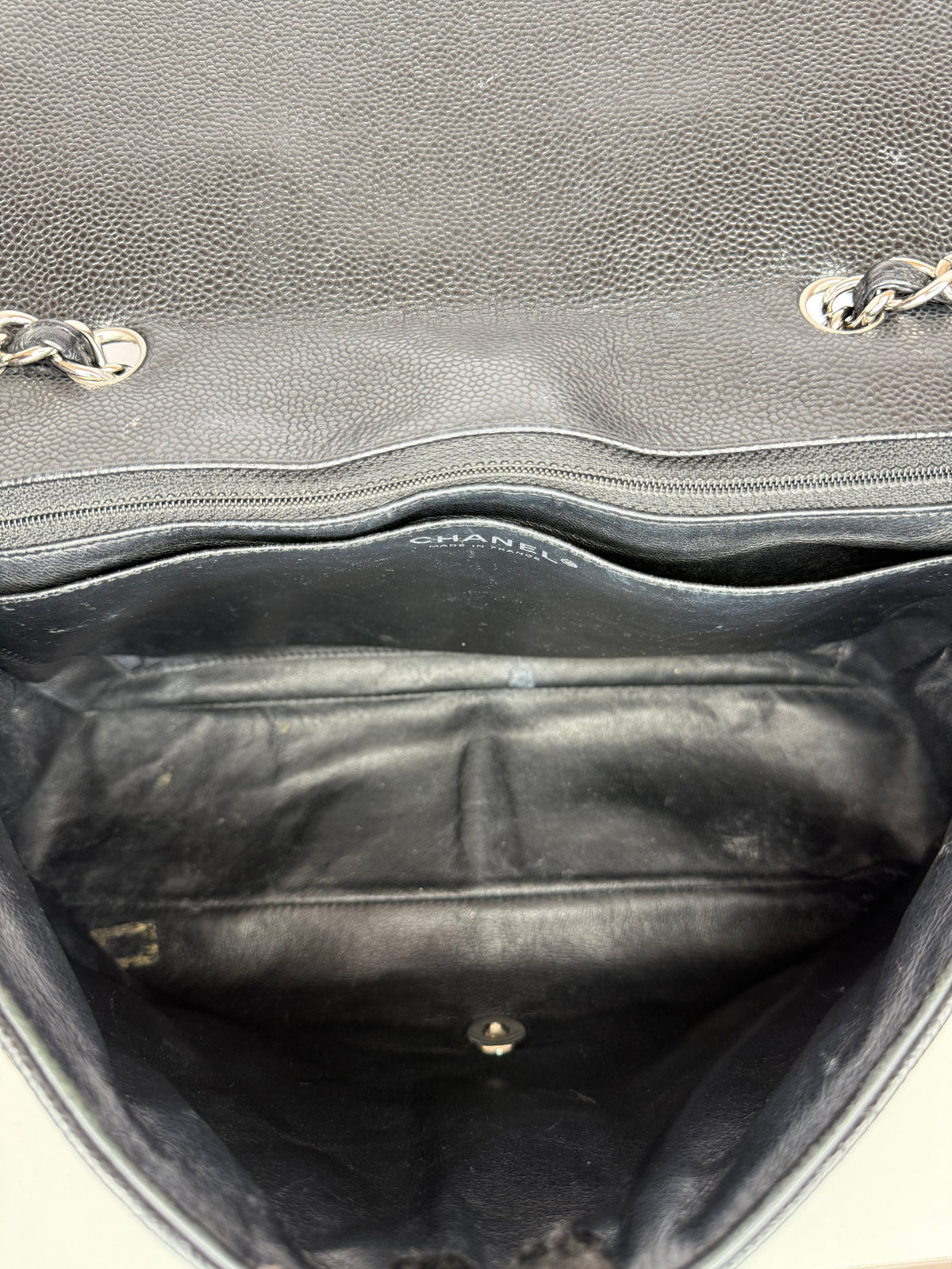 Chanel Jumbo Classic Single Flap Black Caviar Leather Silver Hardware