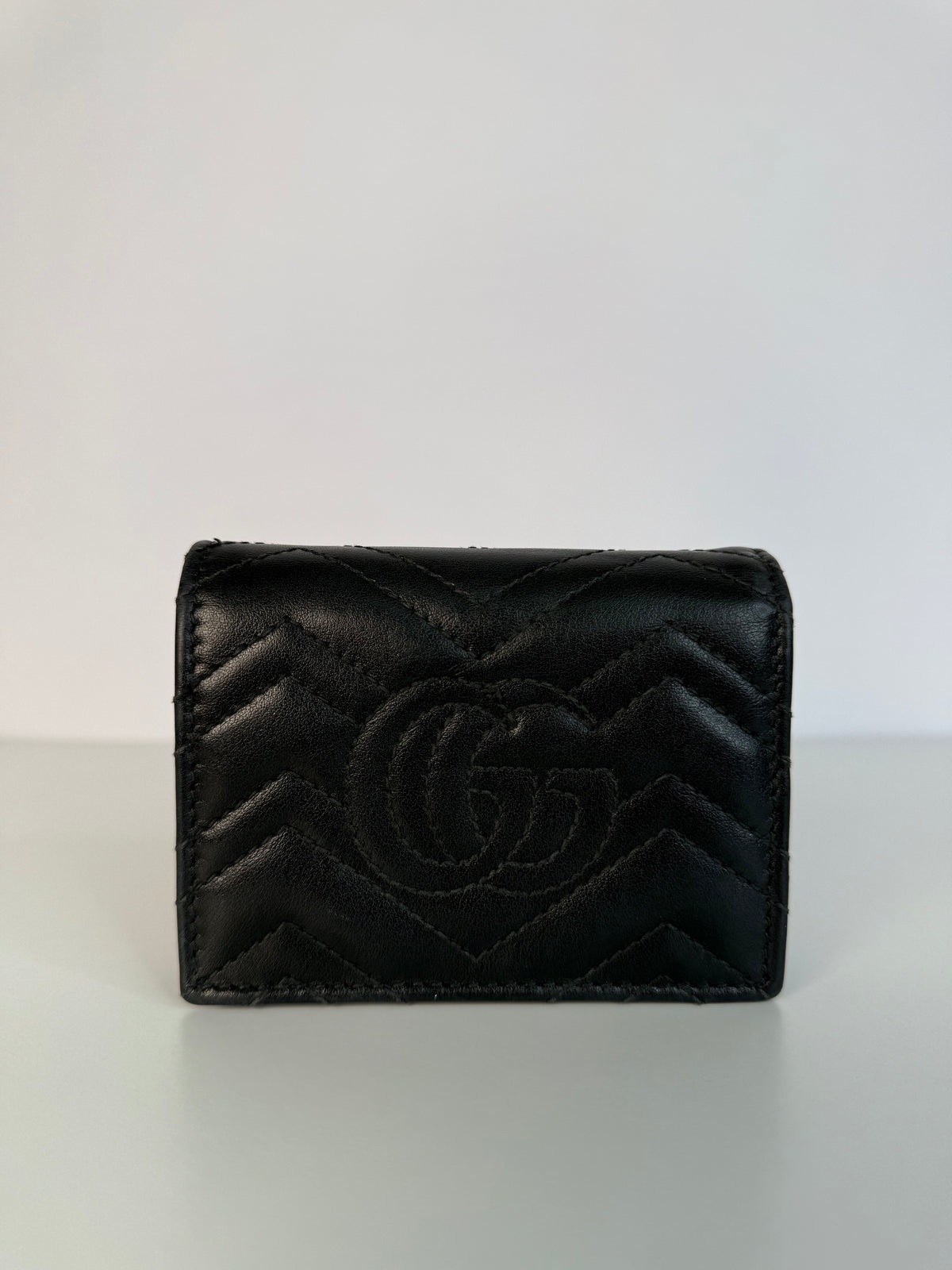 Gucci GG Marmont Black Calfskin Matelasse Card Case Wallet