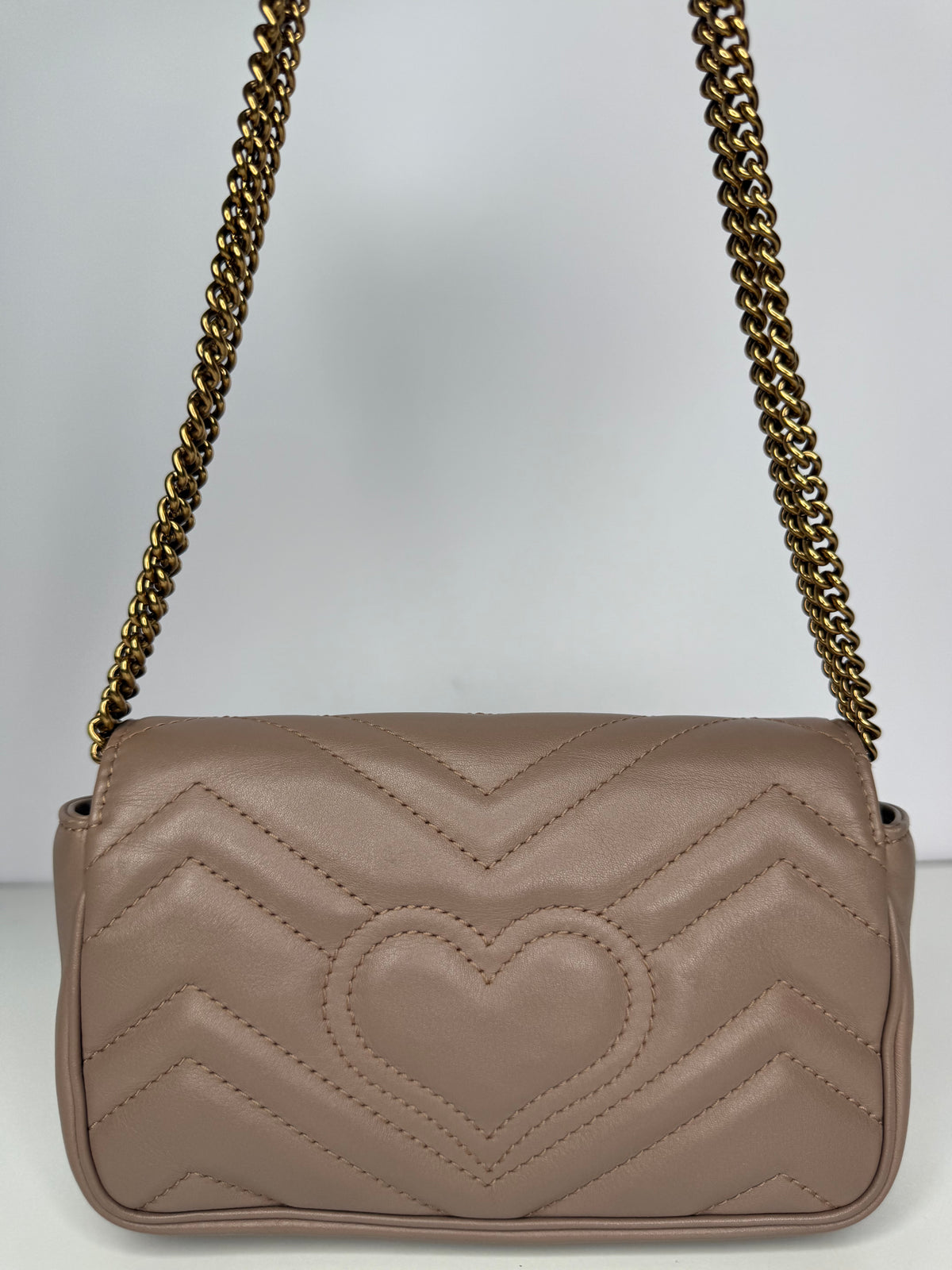 Gucci Calfskin Matelasse Super Mini GG Marmont Shoulder Bag Porcelain Rose