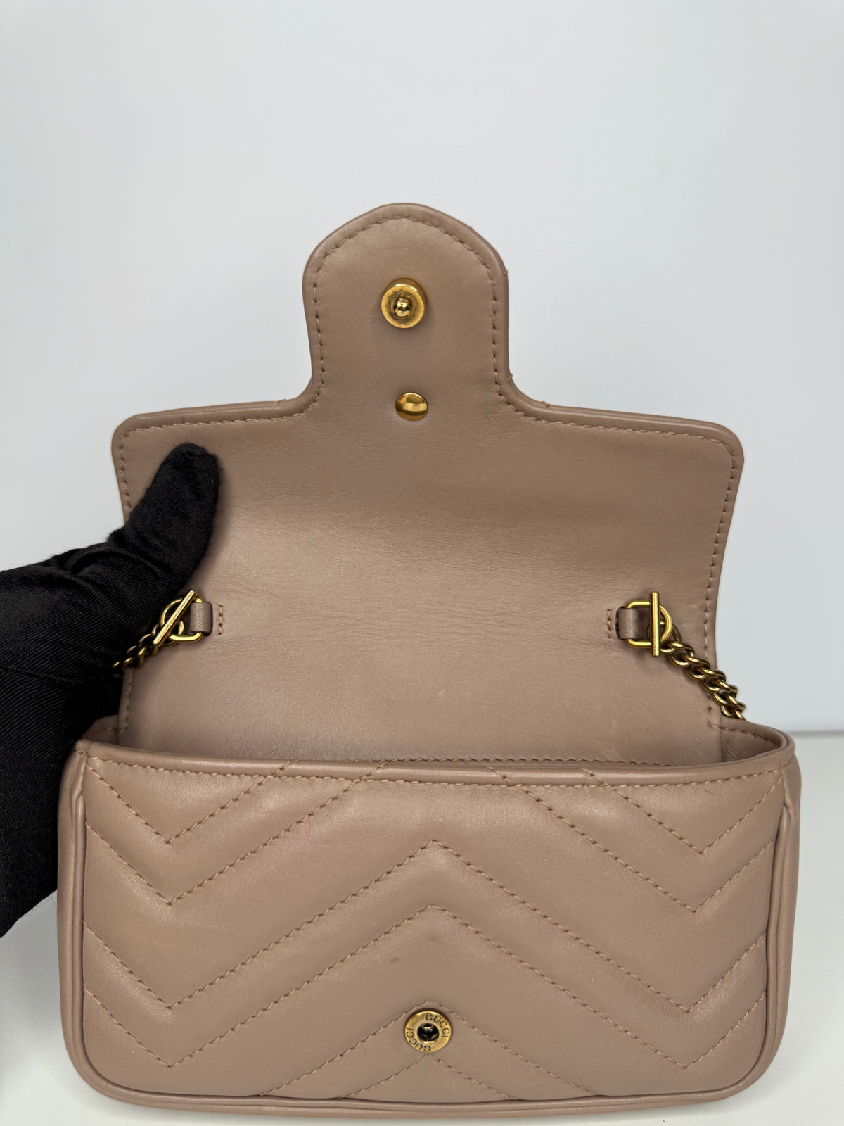 Gucci Calfskin Matelasse Super Mini GG Marmont Shoulder Bag Porcelain Rose