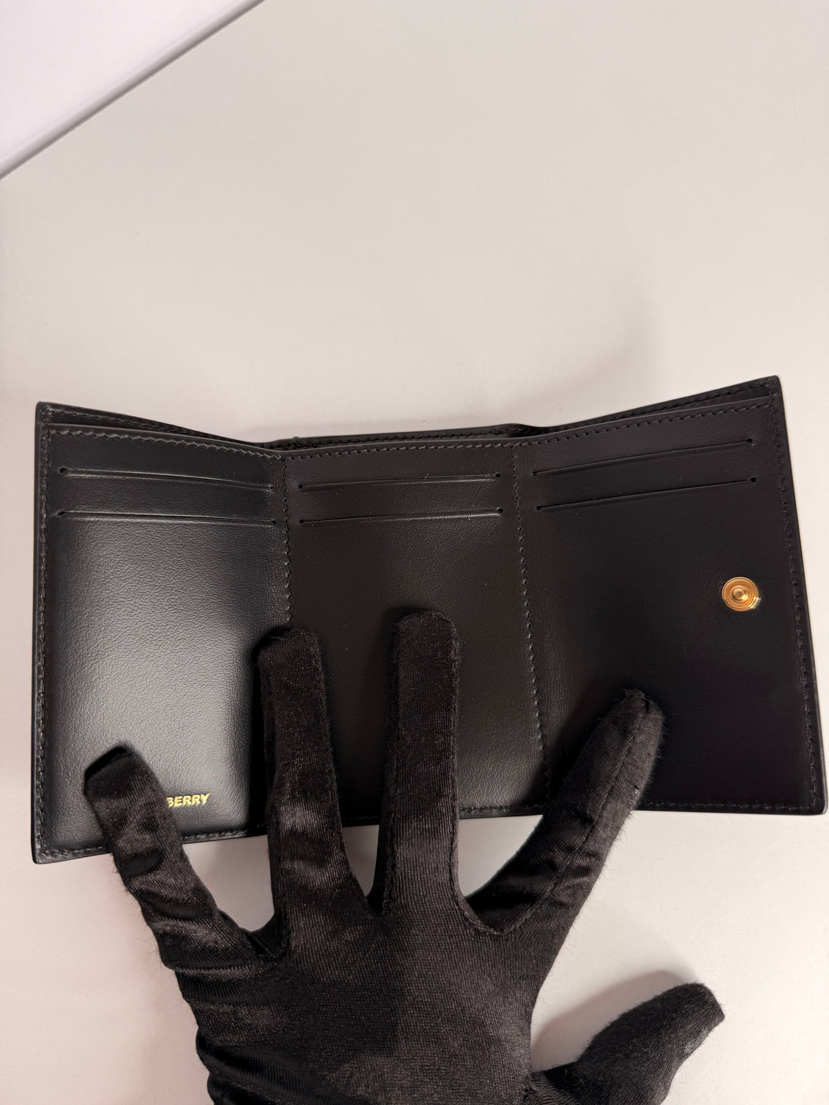 Burberry Black Grained Leather TB Compact Lark Wallet