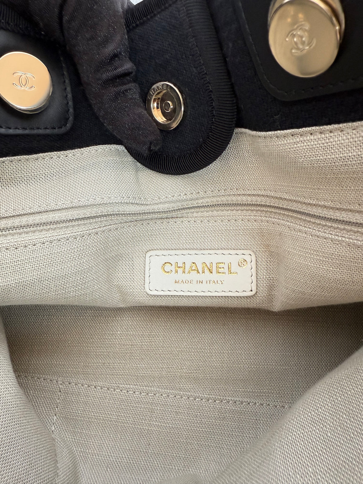 Chanel Deauville Black Canvas Shopping Tote with Pouch