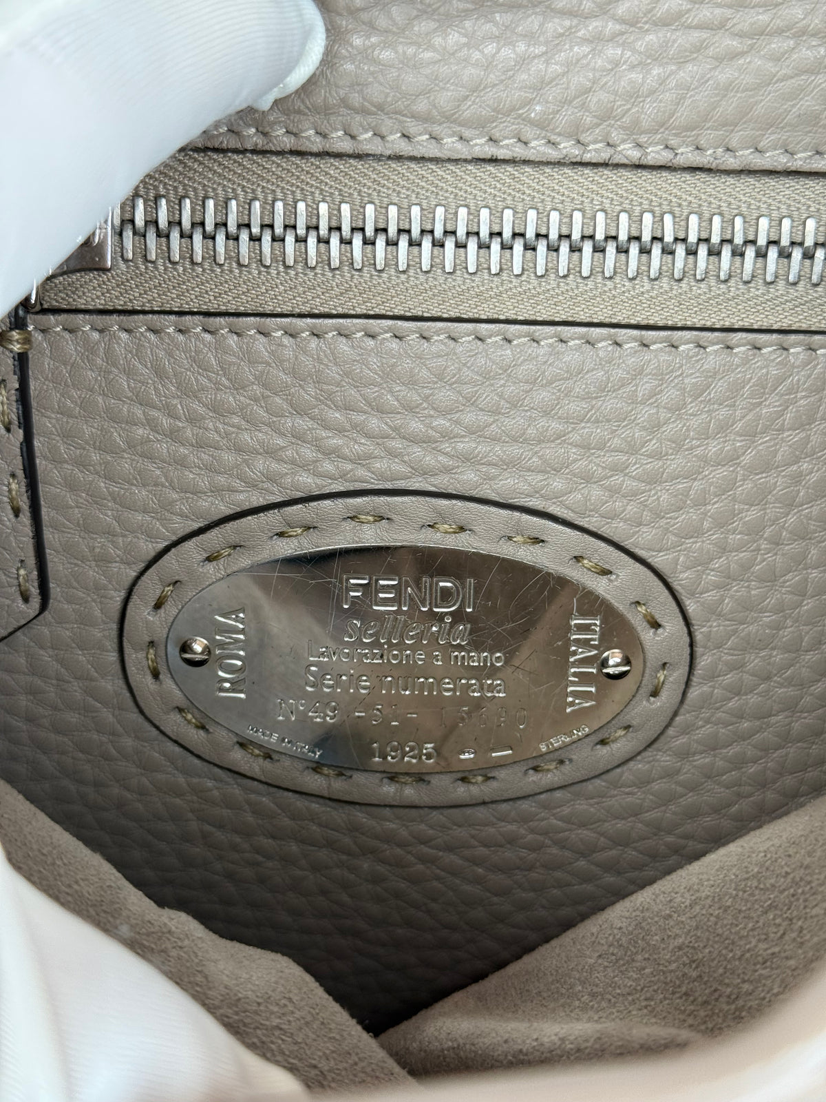 Fendi Peekaboo Grey Selleria Leather Medium Top Handle Bag