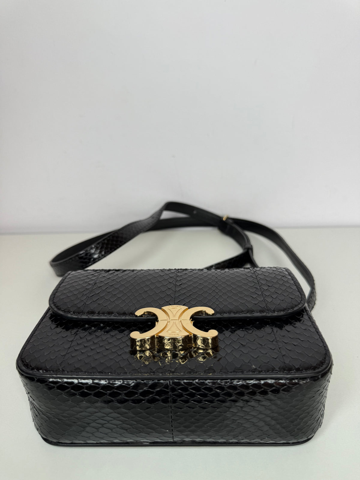 Celine Teen Triomphe Bag In Black Python Leather