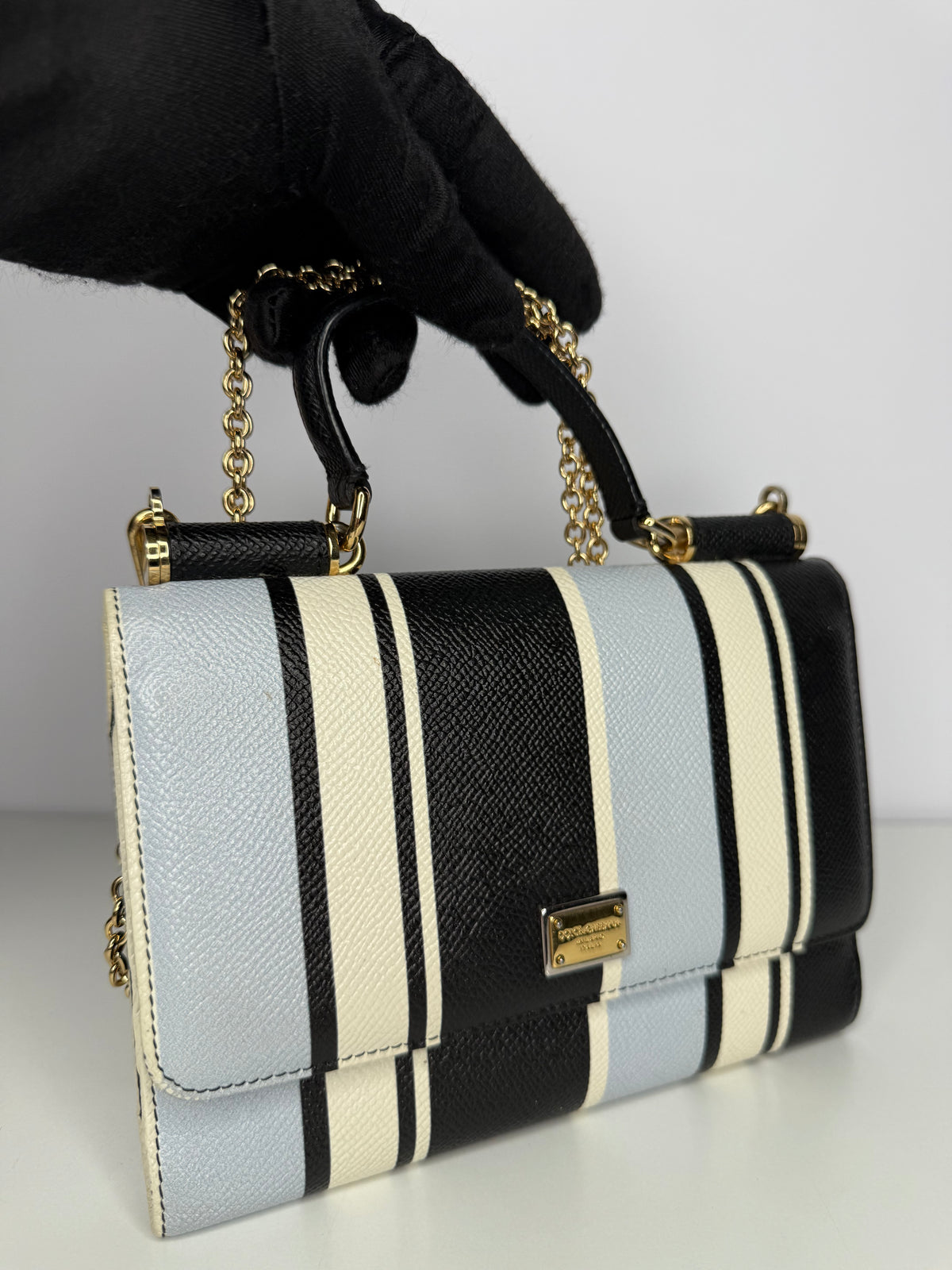 Dolce Gabbana Multicolor Striped Leather Sicily Smart Gloss Wallet on Chain