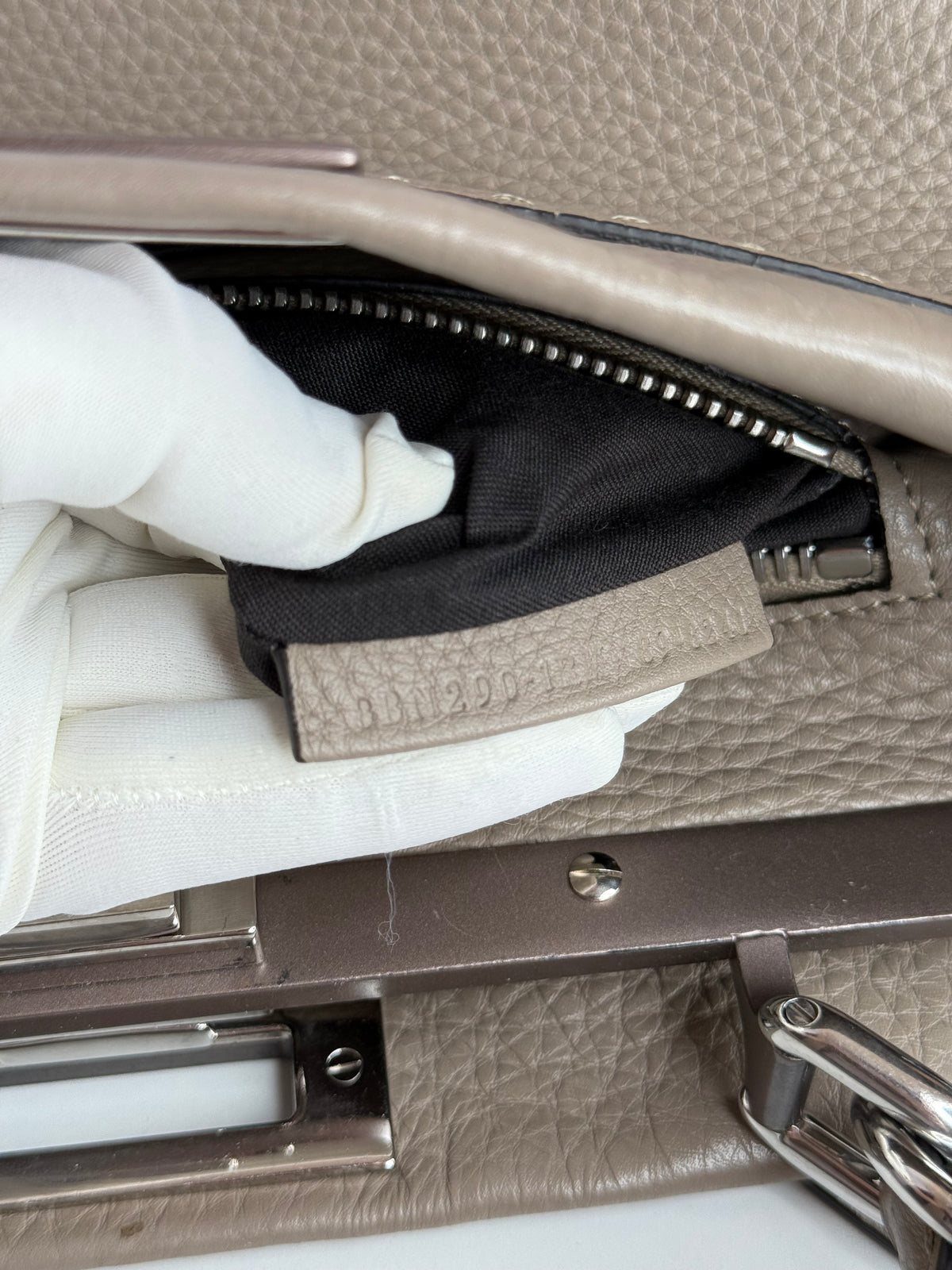 Fendi Peekaboo Grey Selleria Leather Medium Top Handle Bag