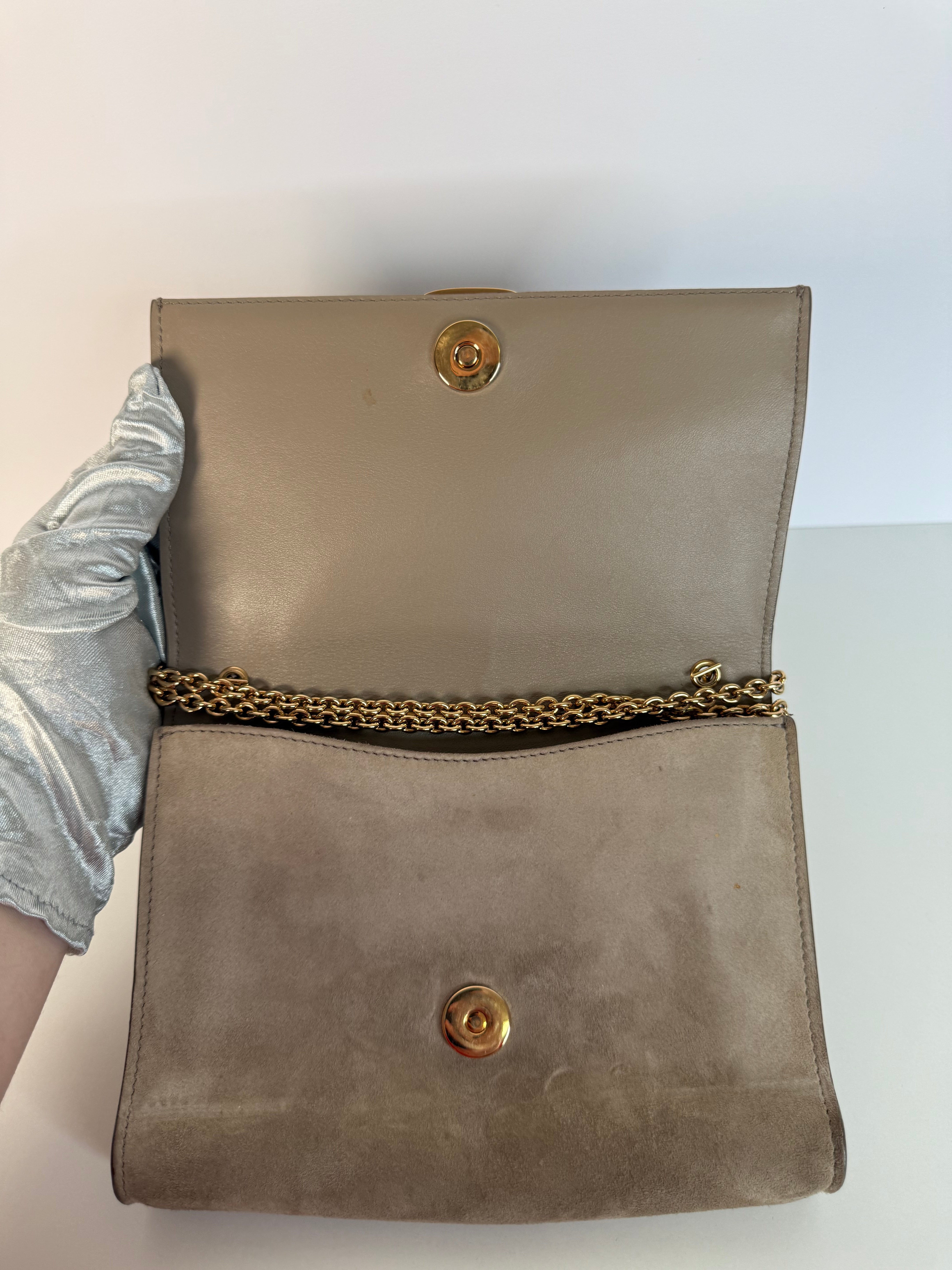 Salvatore Ferragamo Vara Bow Chain Crossbody Bag Suede