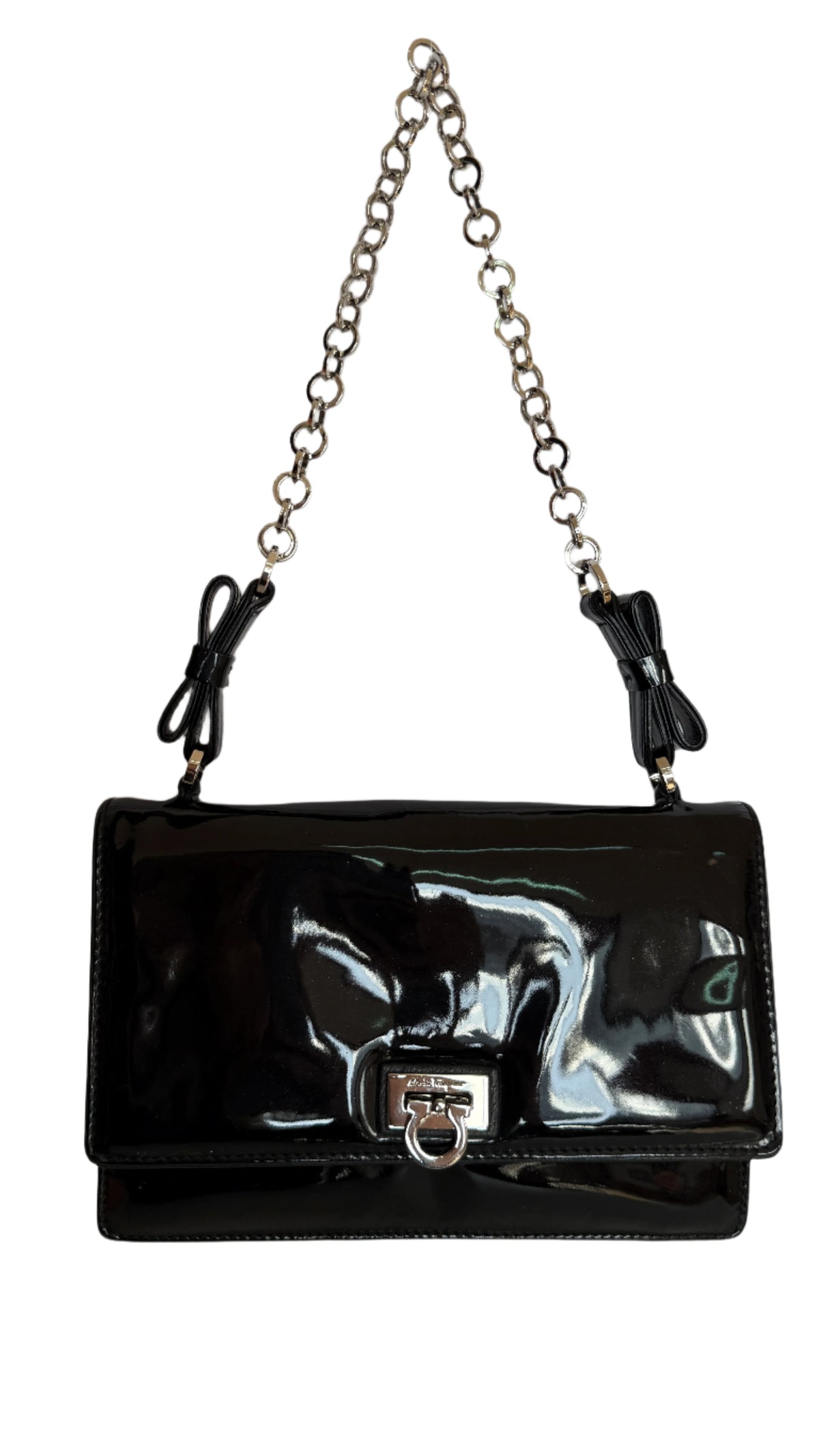 Salvatore Ferragamo Gancini Lock Black Patent Leather