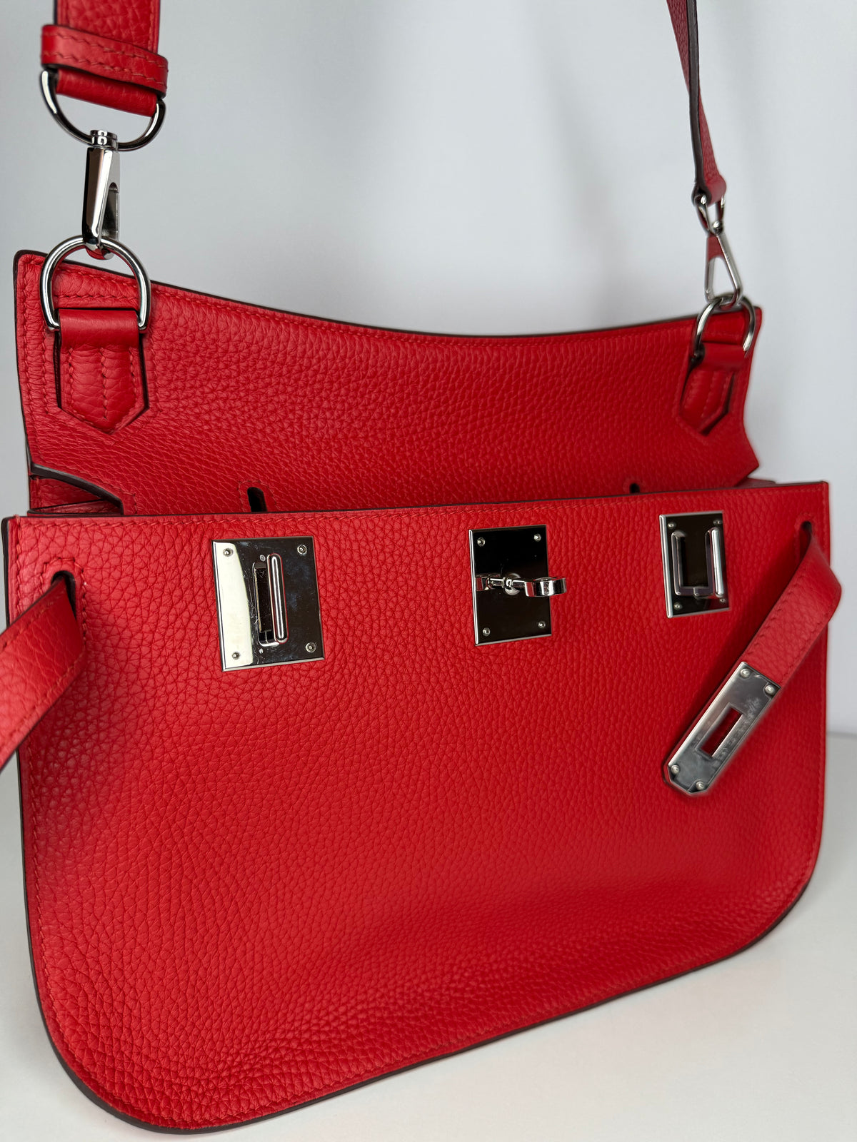 Hermes Jypsiere 28 Rouge Casaque Clemence Leather Palladium Hardware