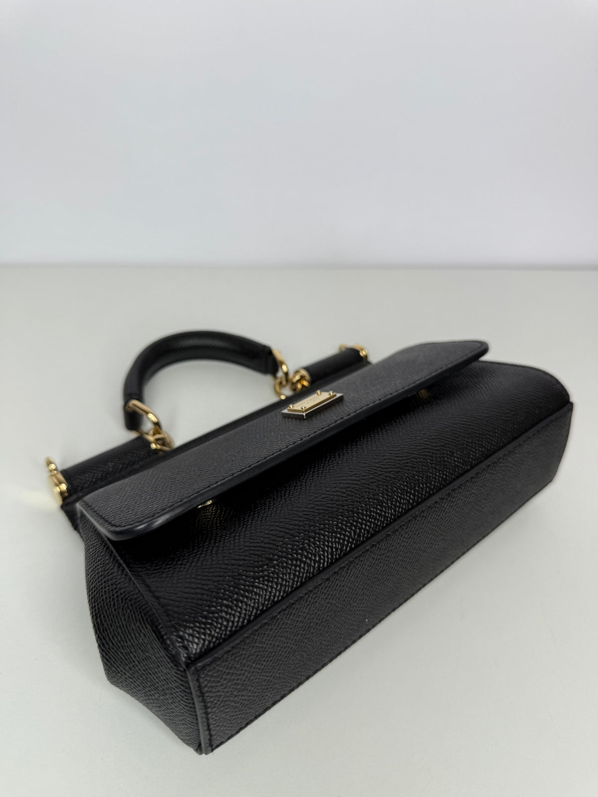 Dolce Gabbana Small Sicily Bag in Black Dauphine Calfskin Top Handle Bag