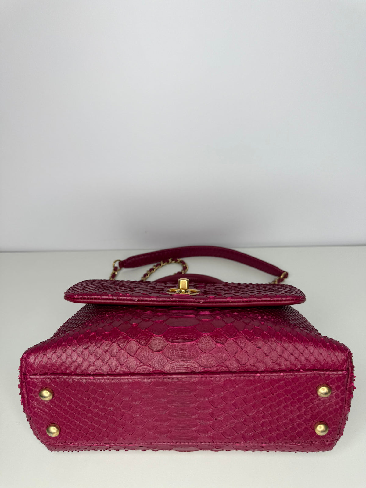Chanel Small Fuchsia Python Coco Top Handle Bag