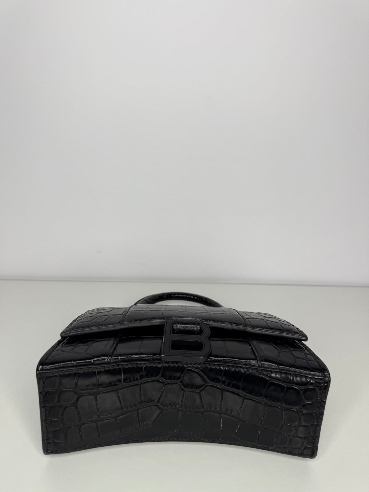 Balenciaga XS Hourglass Croc Embossed Bag Black