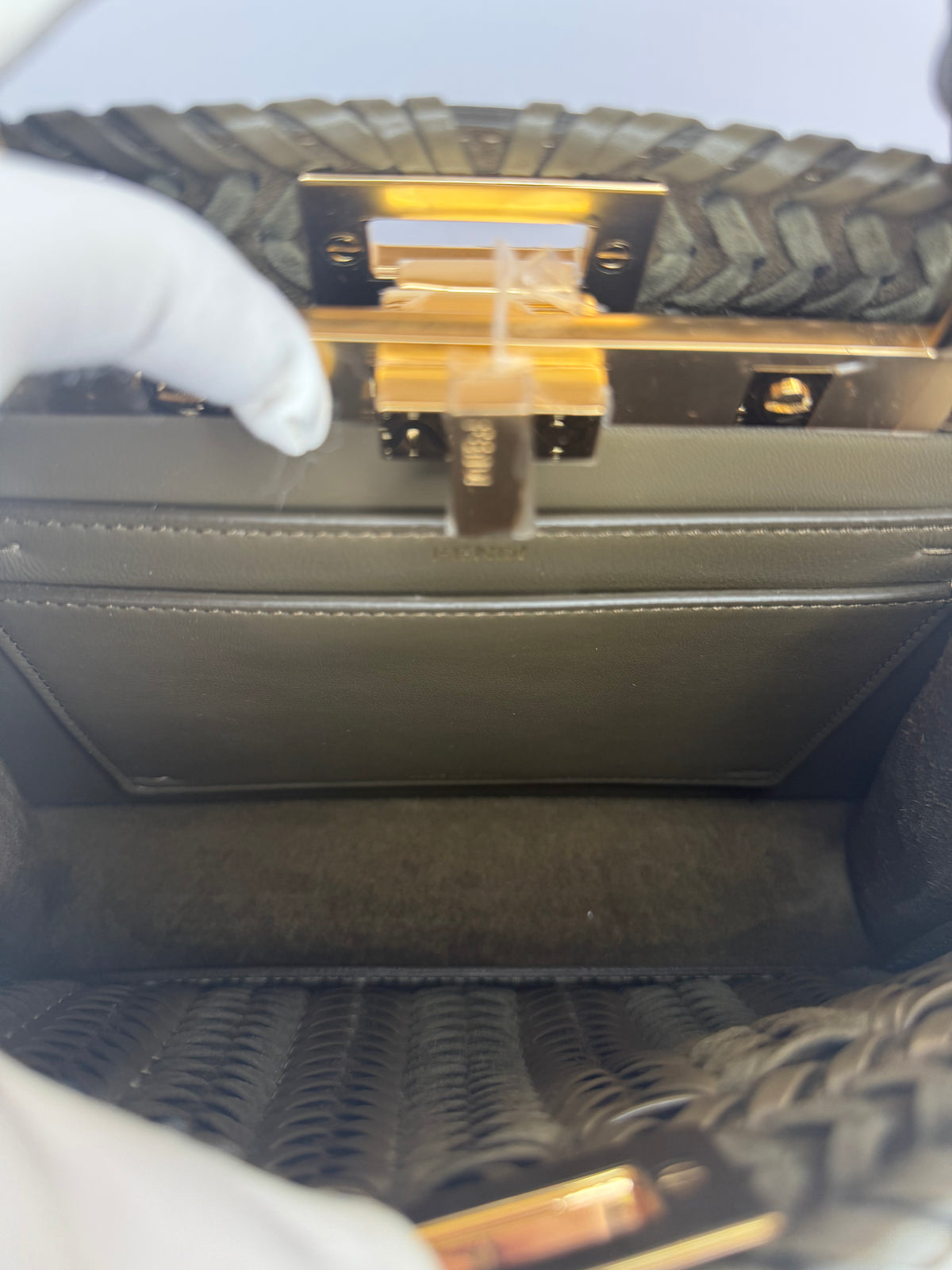 Fendi Peekaboo ISeeU Small Olive Green interlaced Leather Bag