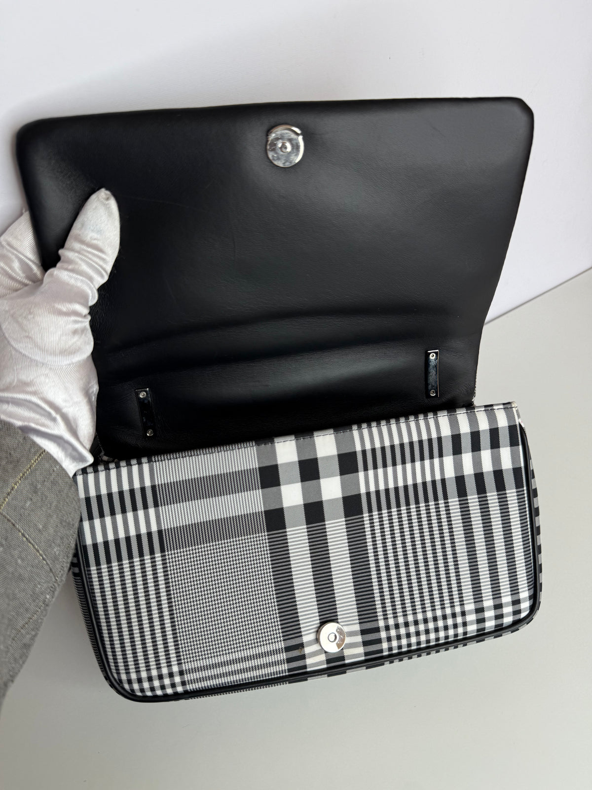 Burberry Small Lola Bag Black & White Nylon Check with Monogram TB Print