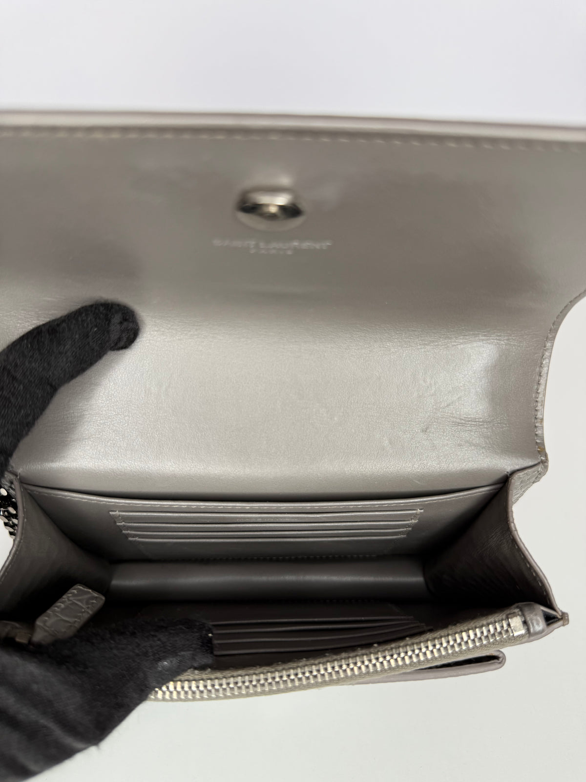 Saint Laurent Grey Croc Embossed Leather Mini Sunset Bag