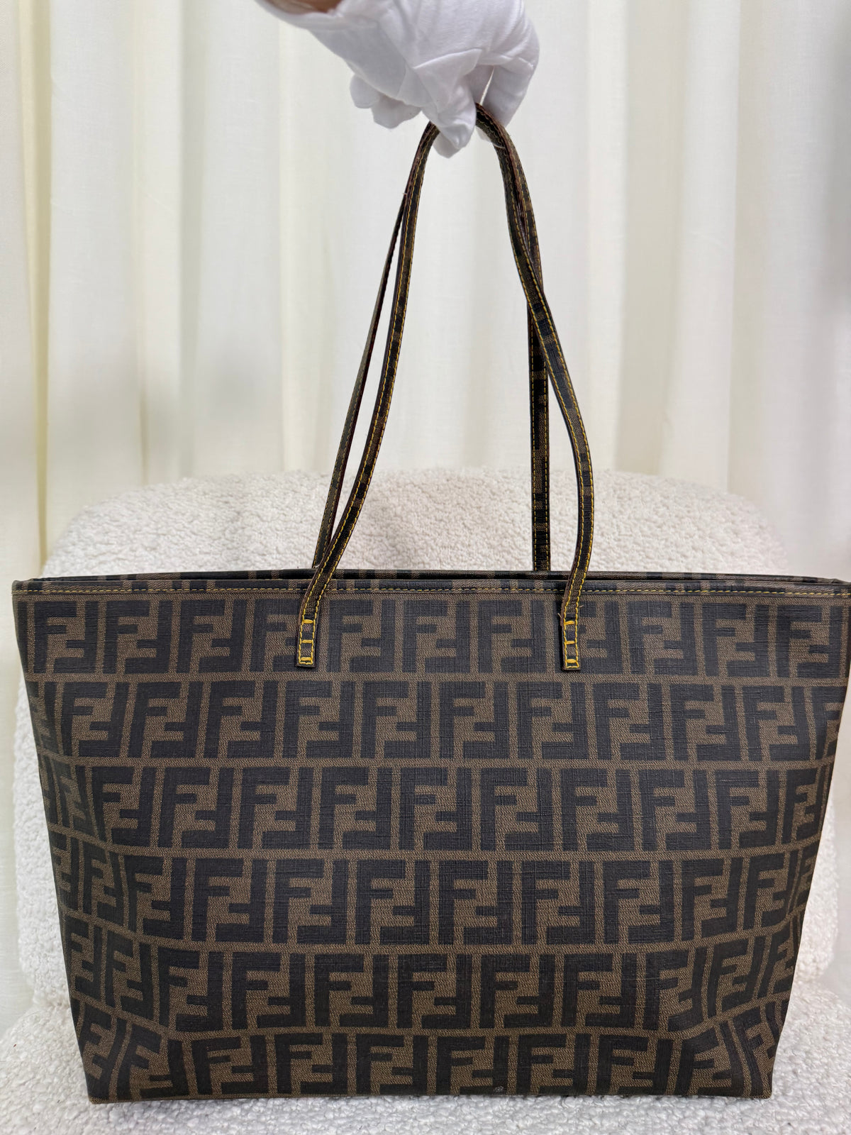 Fendi Tobacco Zucca Print Coated Canvas Roll Tote Bag