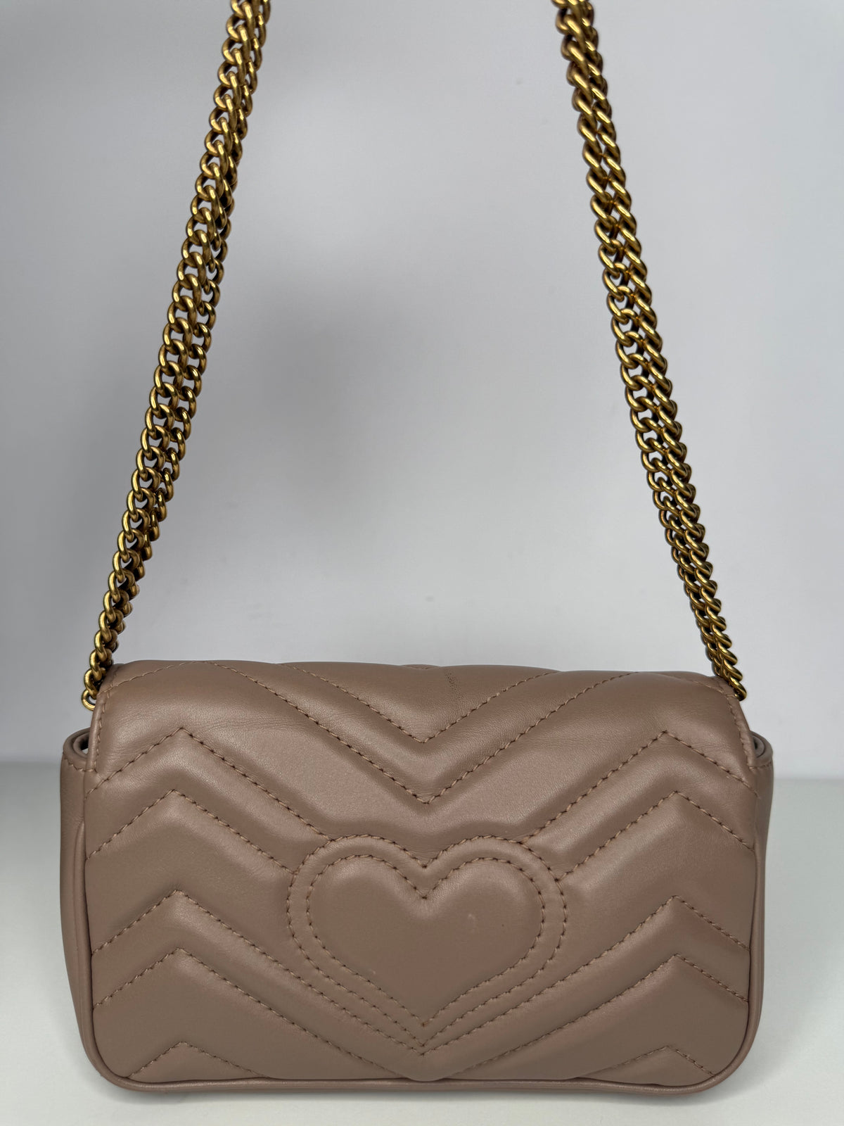 Gucci Calfskin Matelasse Super Mini GG Marmont Shoulder Bag Porcelain Rose