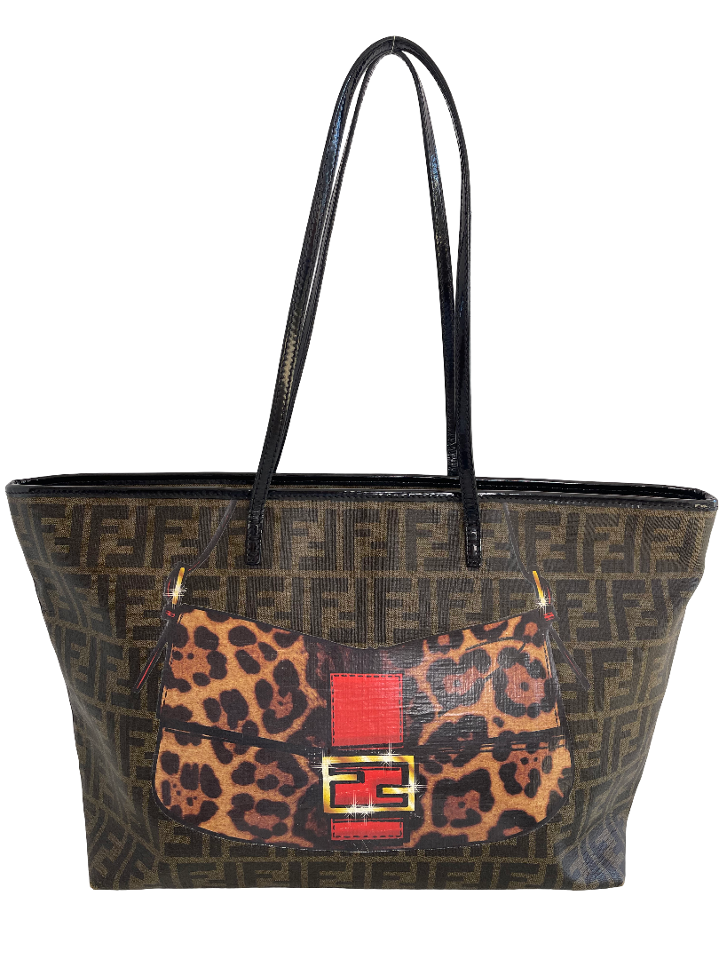 Fendi Rare Zucca Coated Canvas Baguette Print Shopper Tote