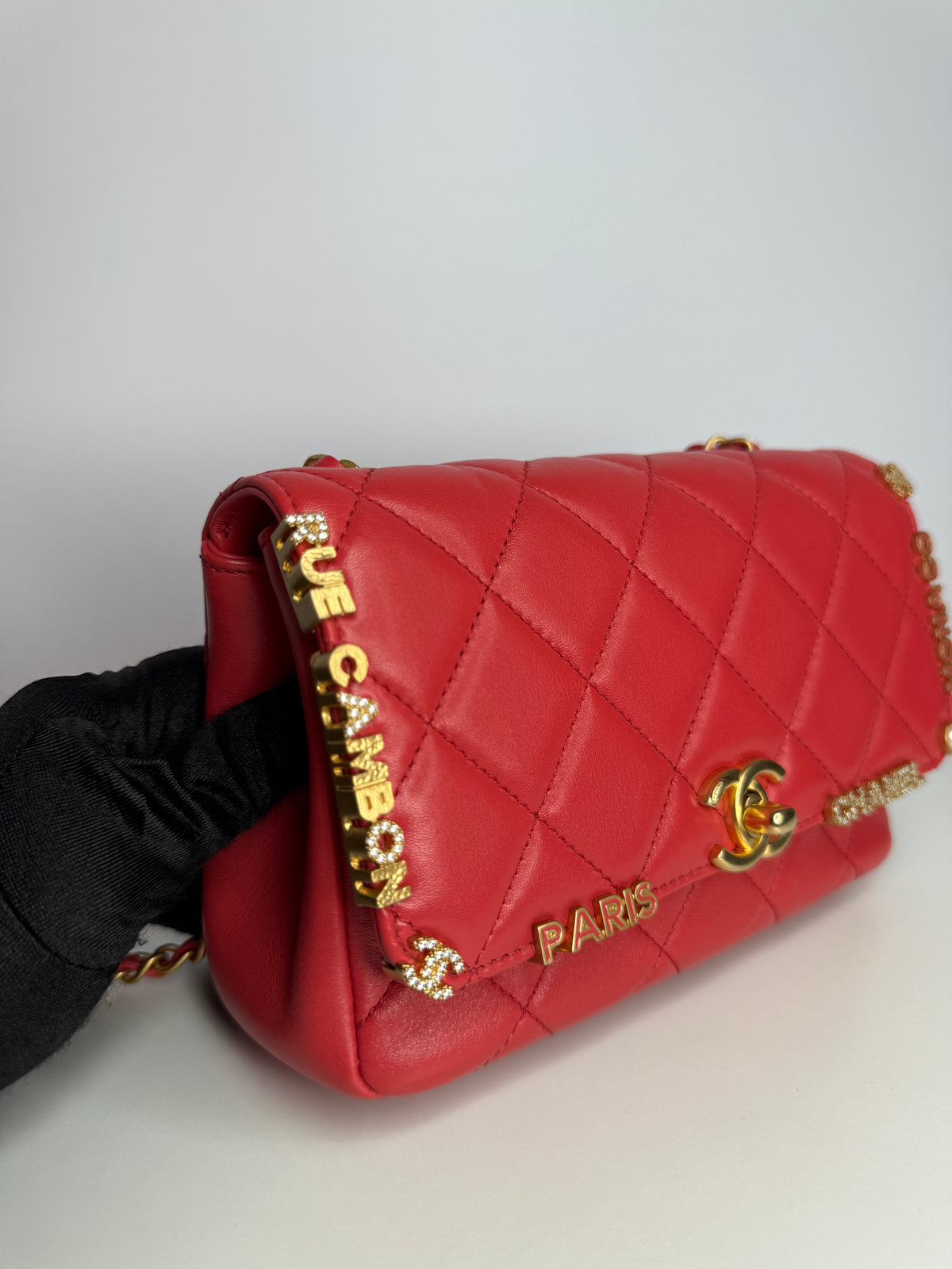 Chanel Paris–Monaco Cruise 2023 Coral Red Lambskin Crystal Flap Bag