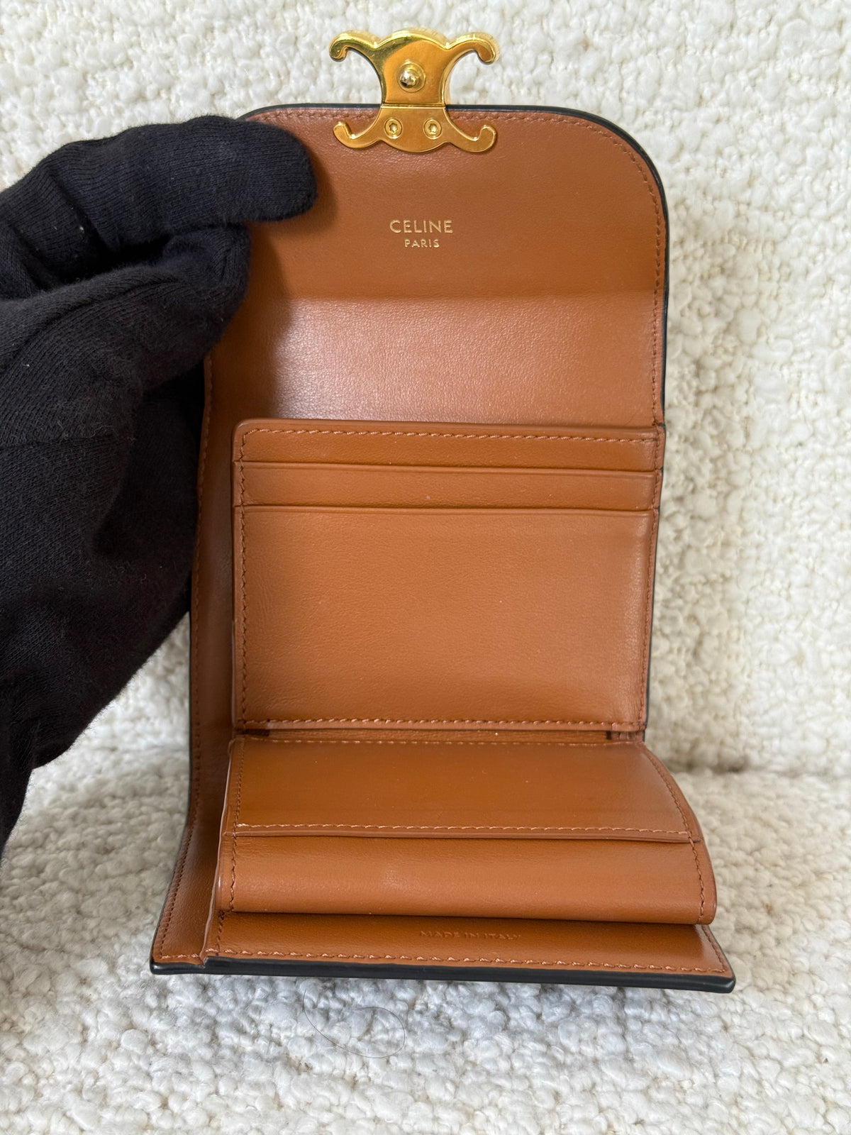 Celine Small Flap Wallet Triomphe In Triomphe Canvas Tan
