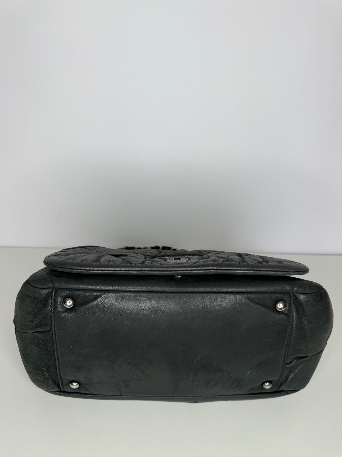 Chanel Grey Iridescent Calfskin Glint Accordion Flap Shoulder Bag