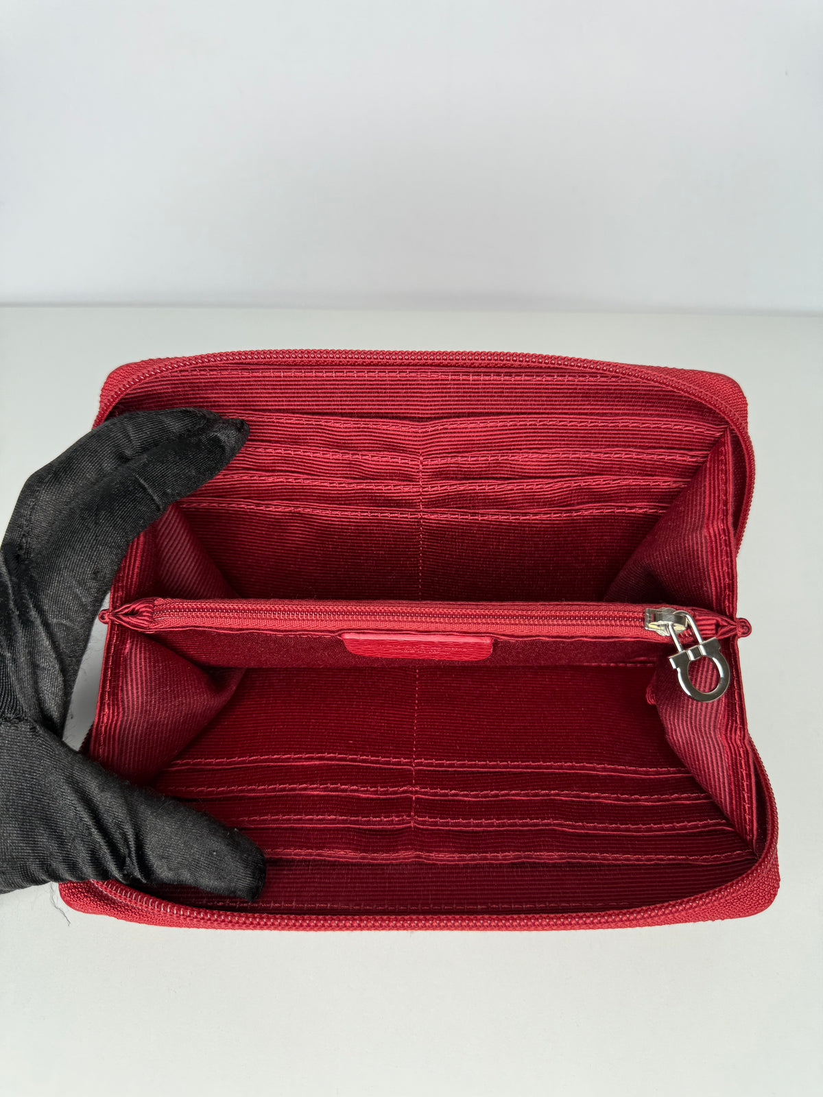 Salvatore Ferragamo Red Leather Zip Around Wallet