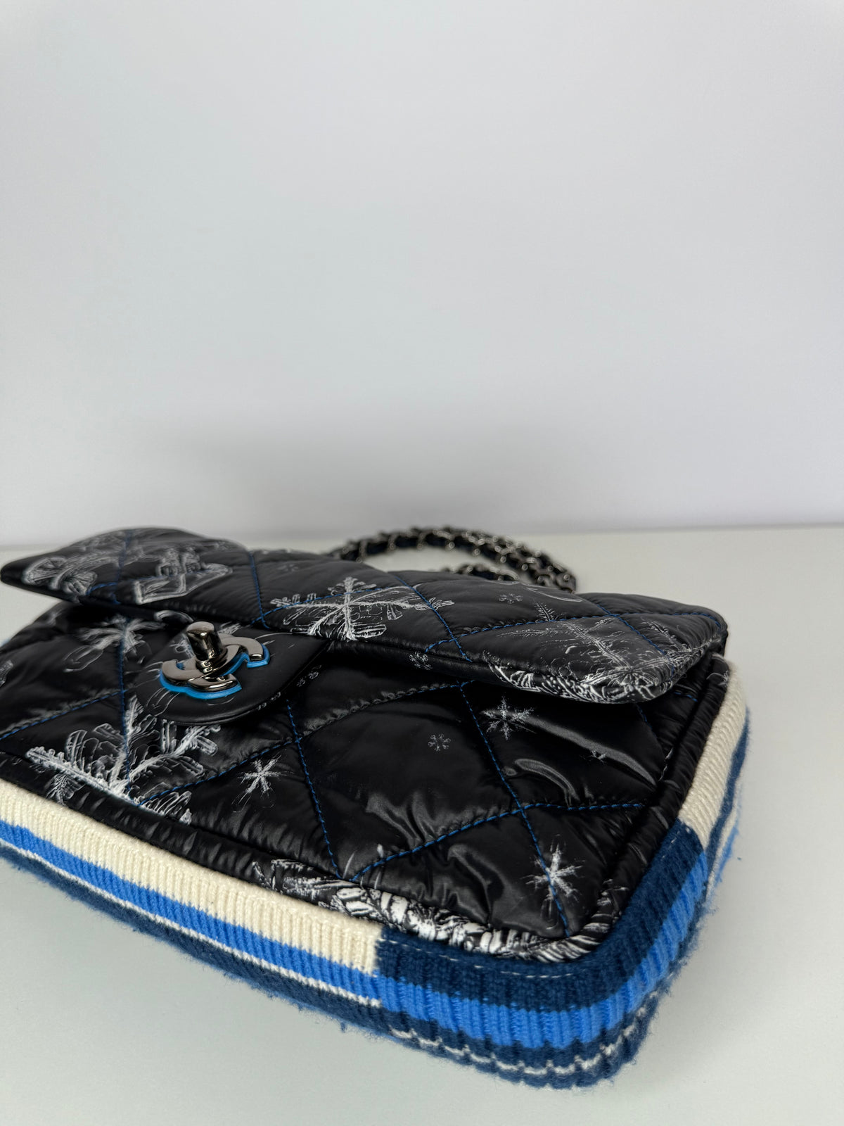 Chanel Limited Edition Snowflake Flap Bag in Black/Blue Nylon