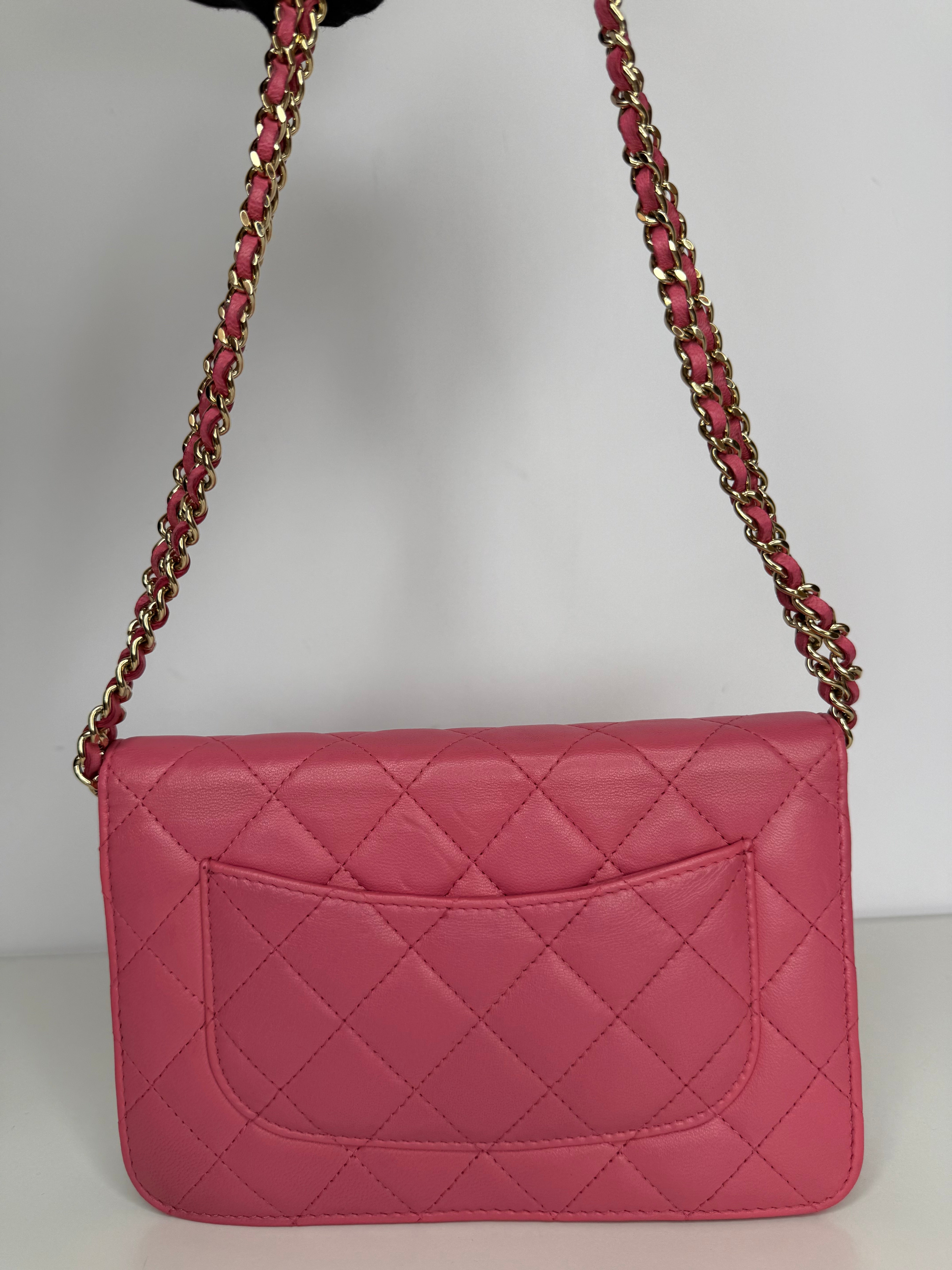 Chanel Pink Quilted Lambskin Emoticon Wallet on Chain