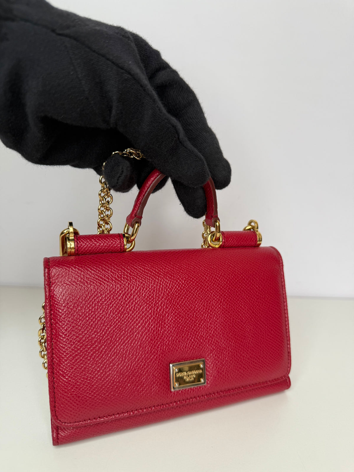 Dolce Gabbana Red Leather Mini Sicily Wallet on Chain