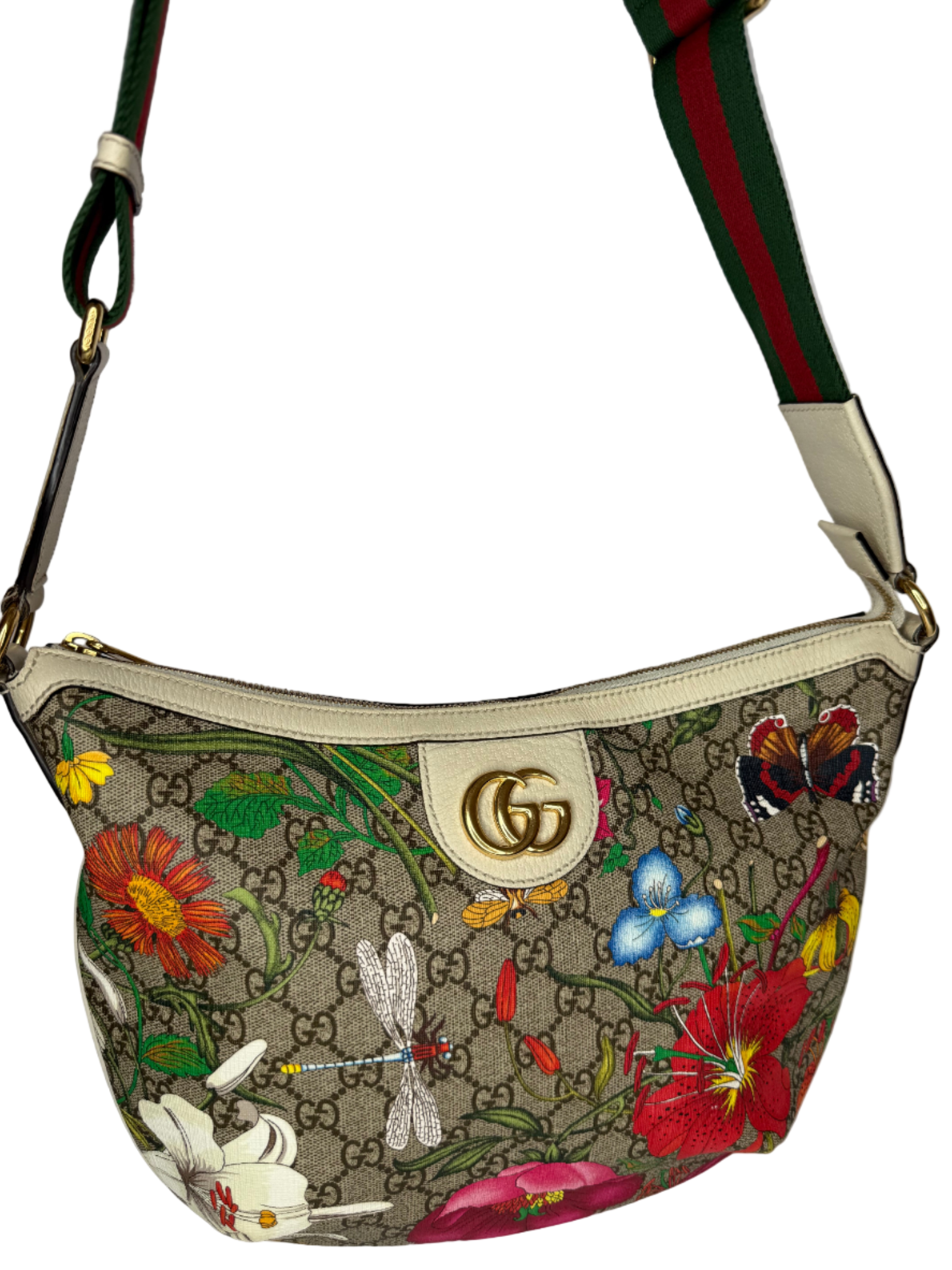 Gucci Ophidia Half Moon Hobo Flora GG Coated Canvas Small