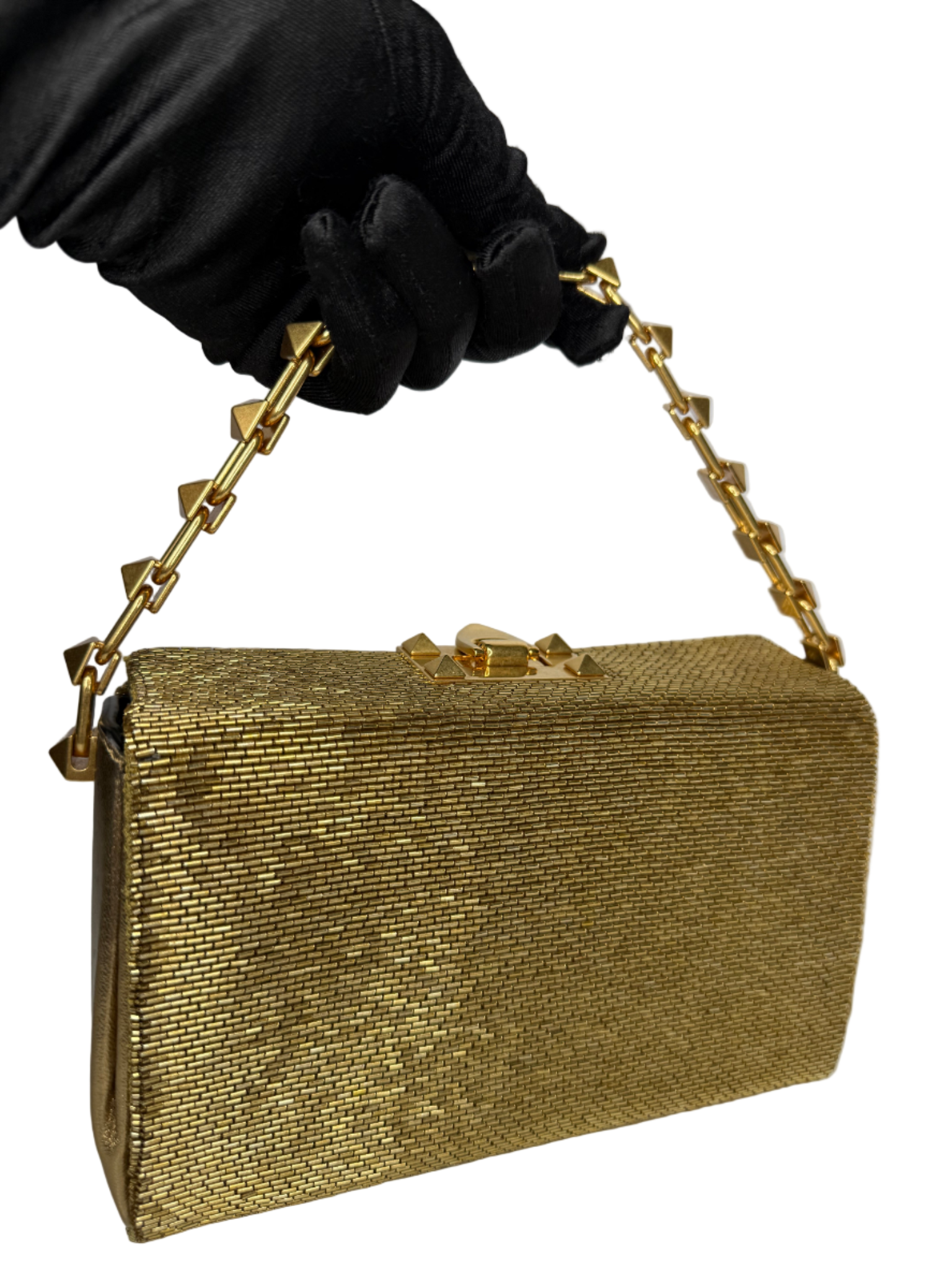 Valentino Garavani Carry Secrets Rockstud Chain Metallic Clutch