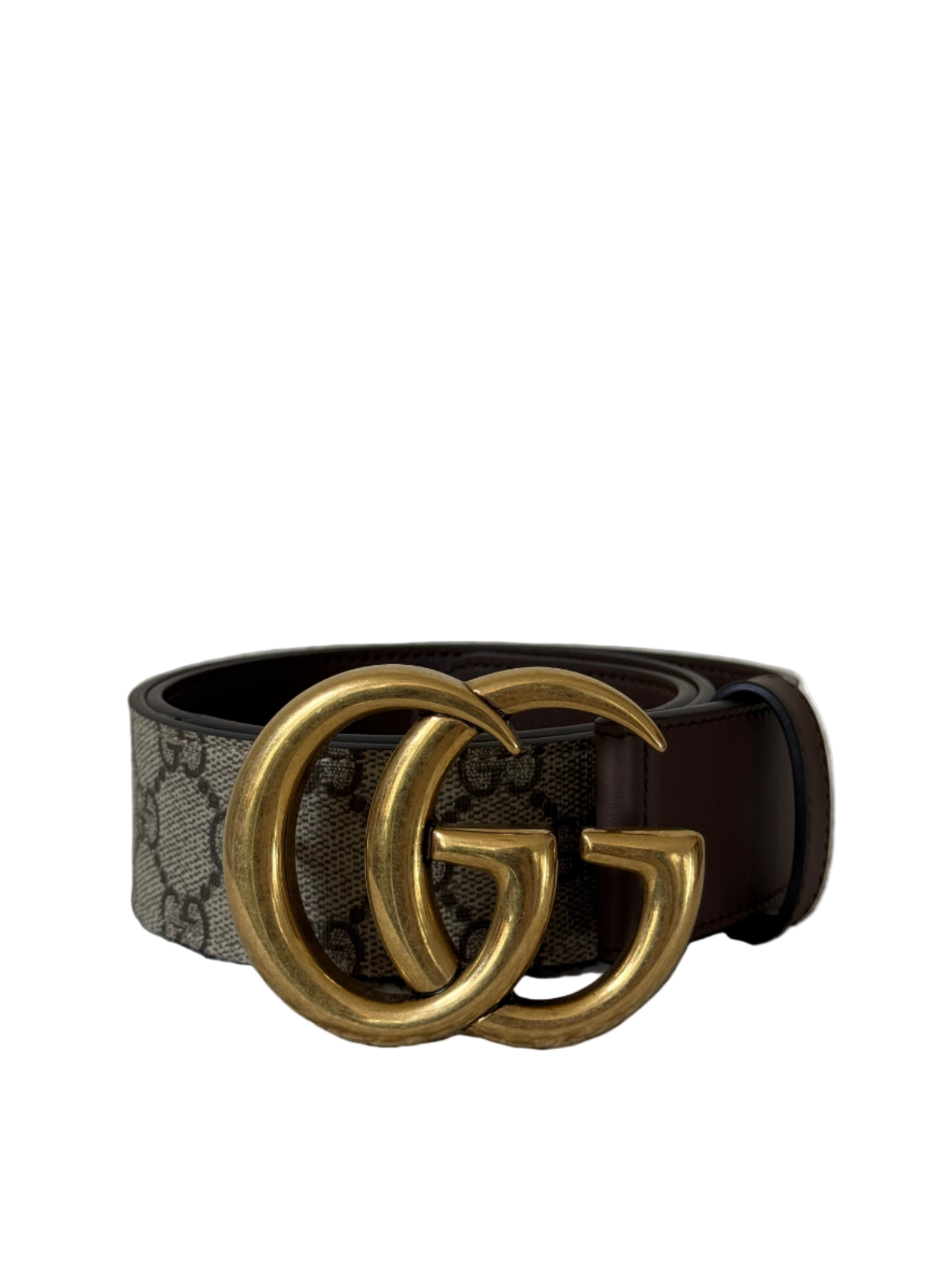 Gucci Beige GG Supreme and Leather Buckle Belt