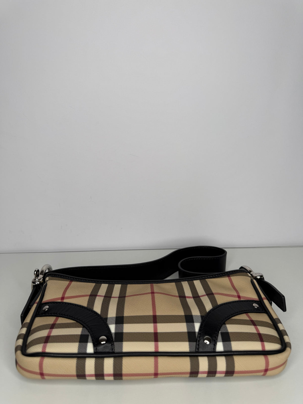 Burberry Black/Beige House Check PVC and Leather Pochette Bag