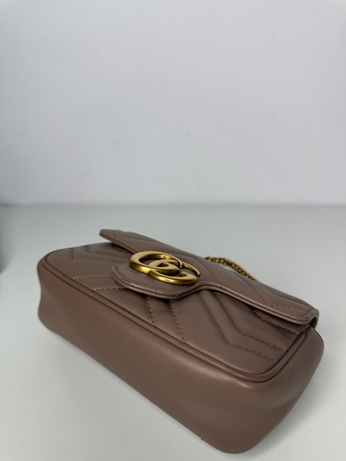 Gucci Calfskin Matelasse Super Mini GG Marmont Shoulder Bag Porcelain Rose