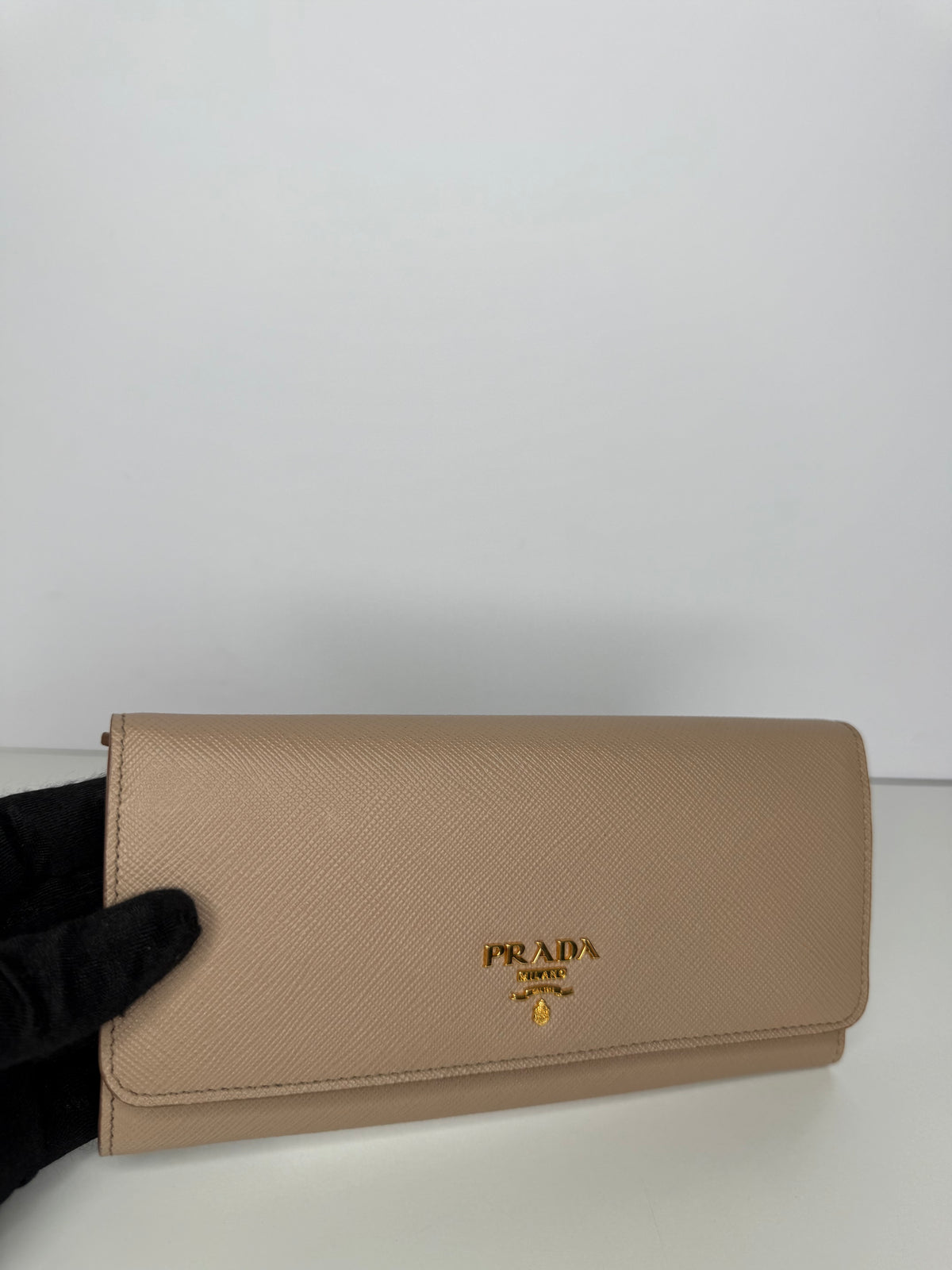 Prada Beige Saffiano Leather Flap Continental Wallet