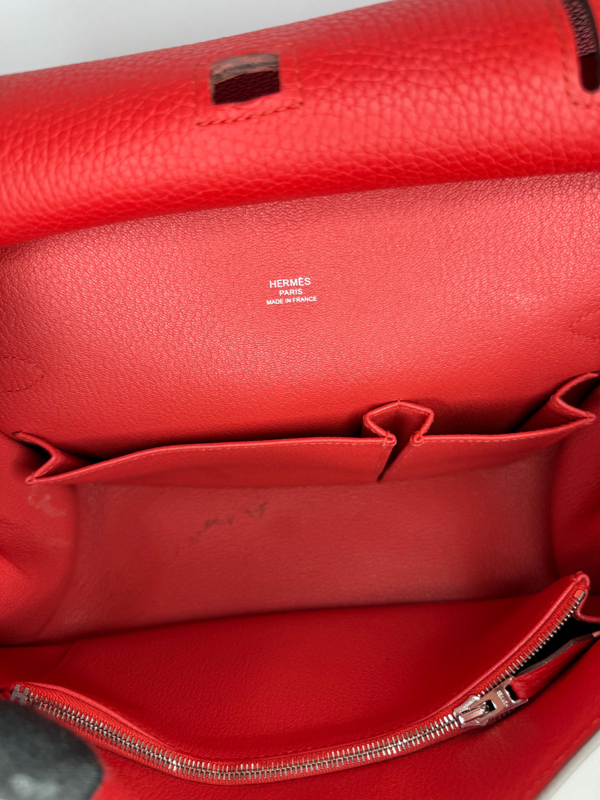 Hermes Jypsiere 28 Rouge Casaque Clemence Leather Palladium Hardware