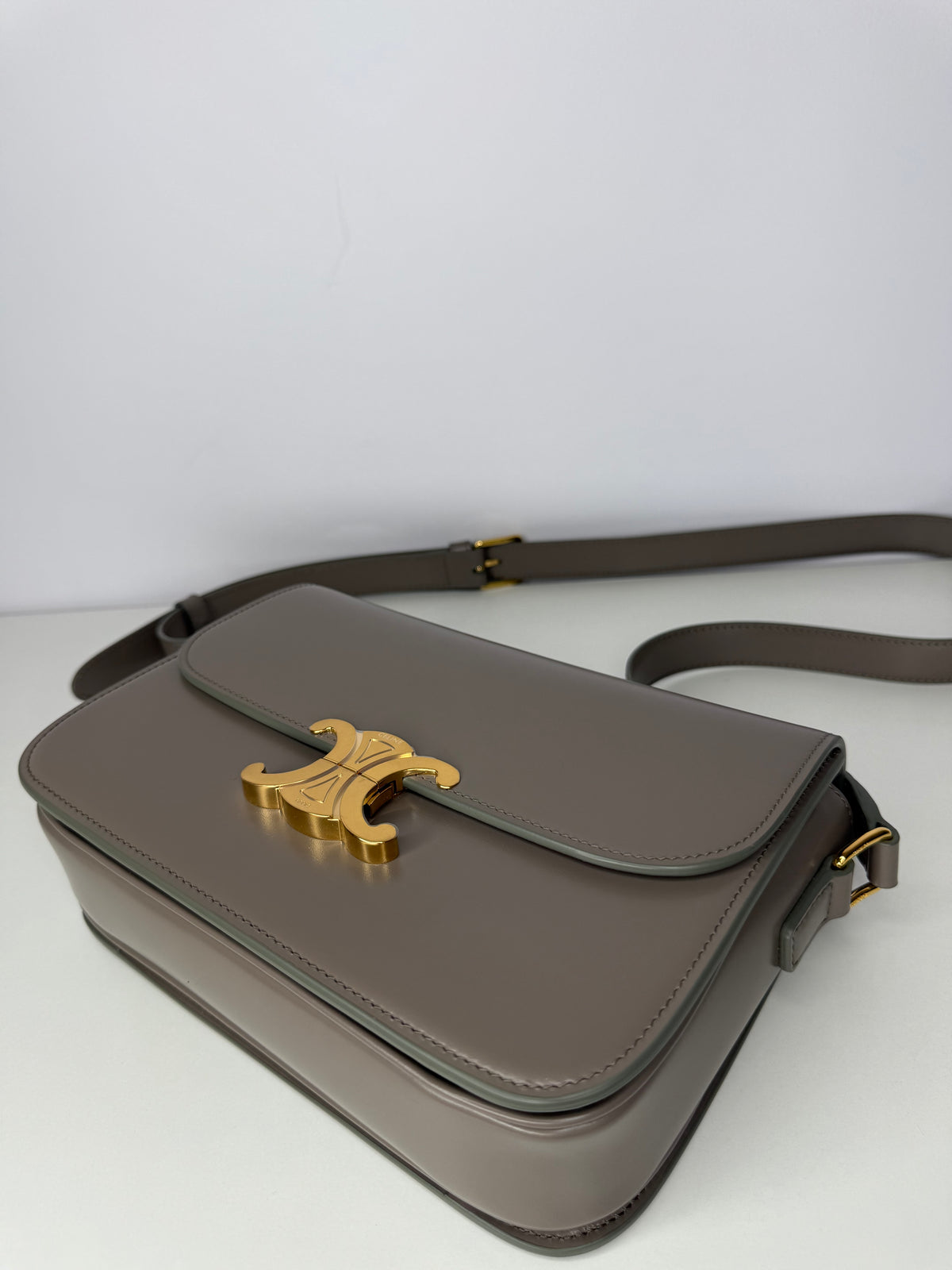 Celine Classique Triomphe Bag Taupe Shiny Calfskin