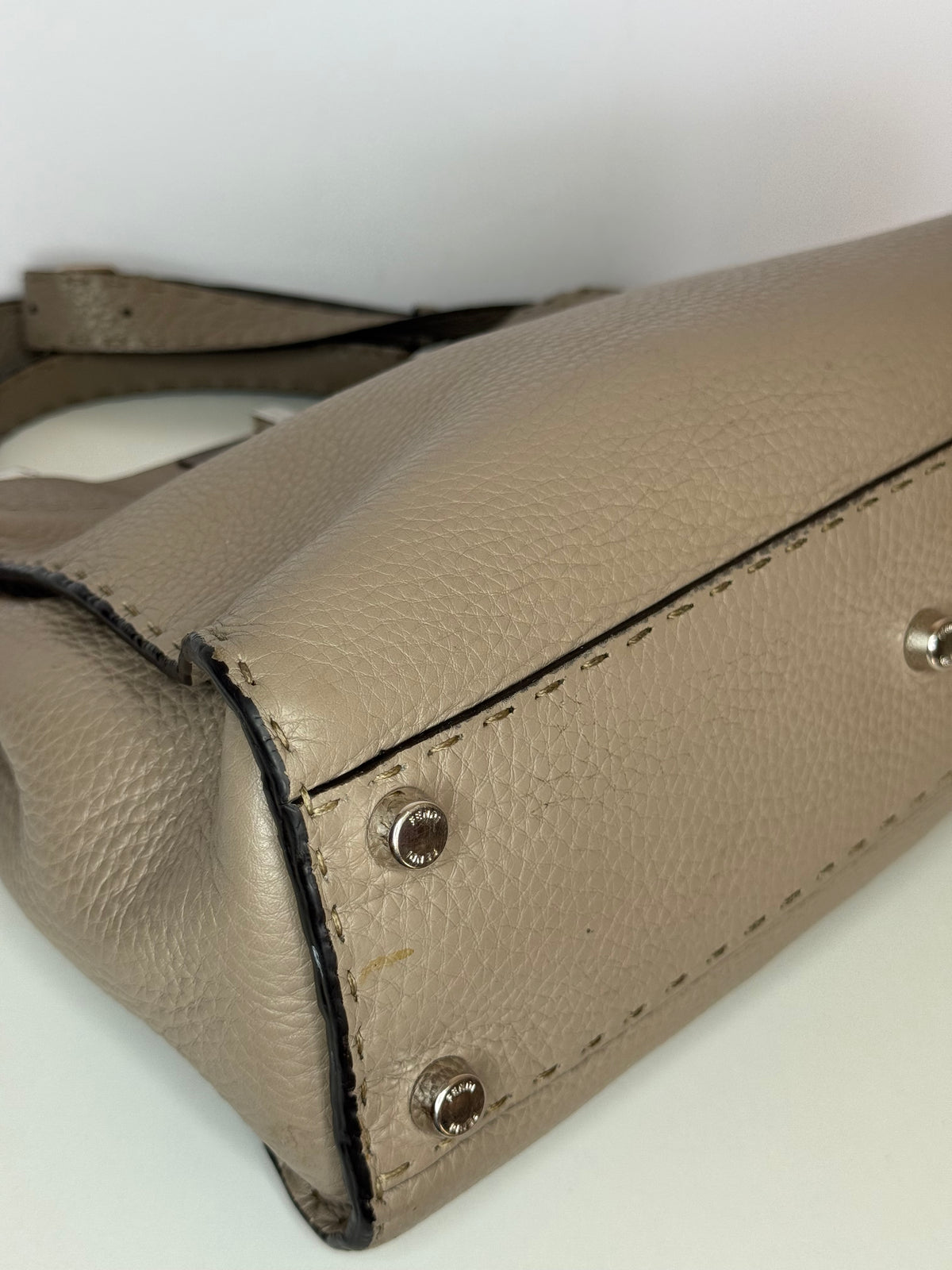 Fendi Peekaboo Grey Selleria Leather Medium Top Handle Bag