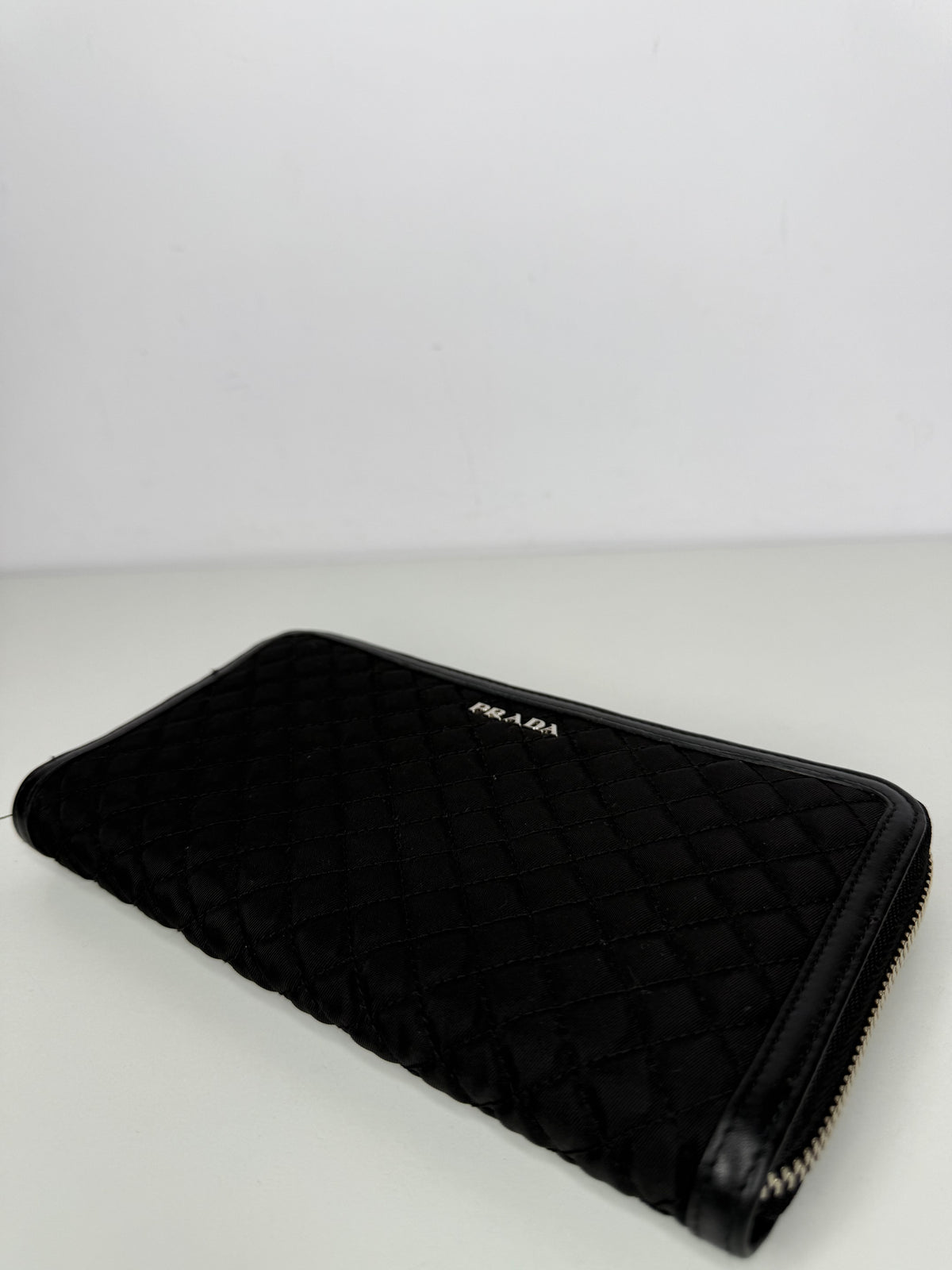 Prada Black Tessuto Nylon Quilted Zip Around Wallet