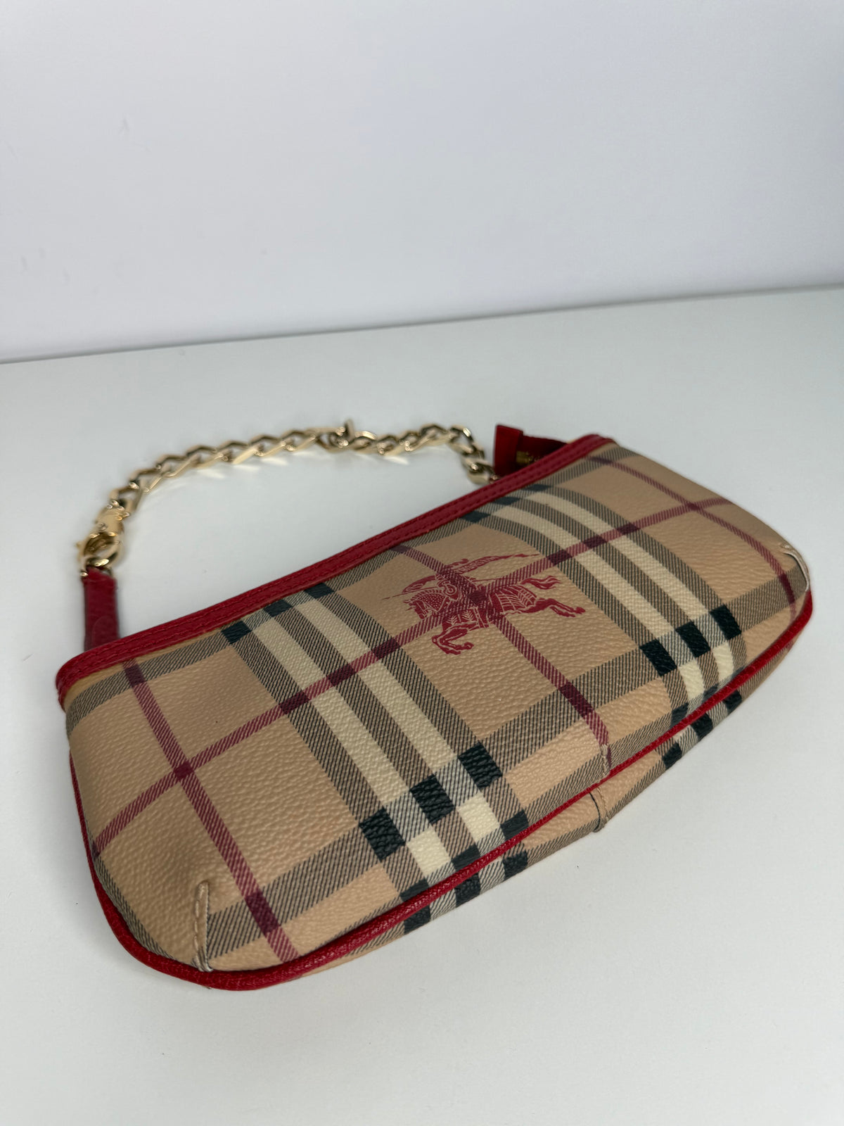 Burberry Red/Beige Haymarket Check Coated Canvas Clara Pochette