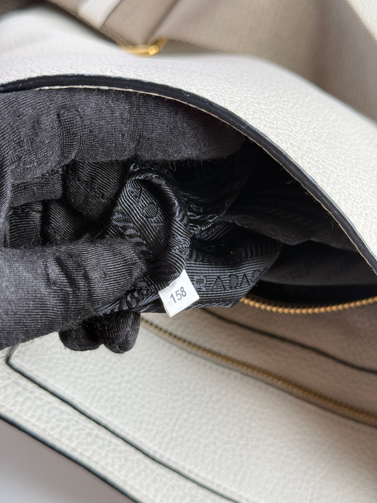 Prada Off White Vitello Daino Leather Zip Messenger Bag