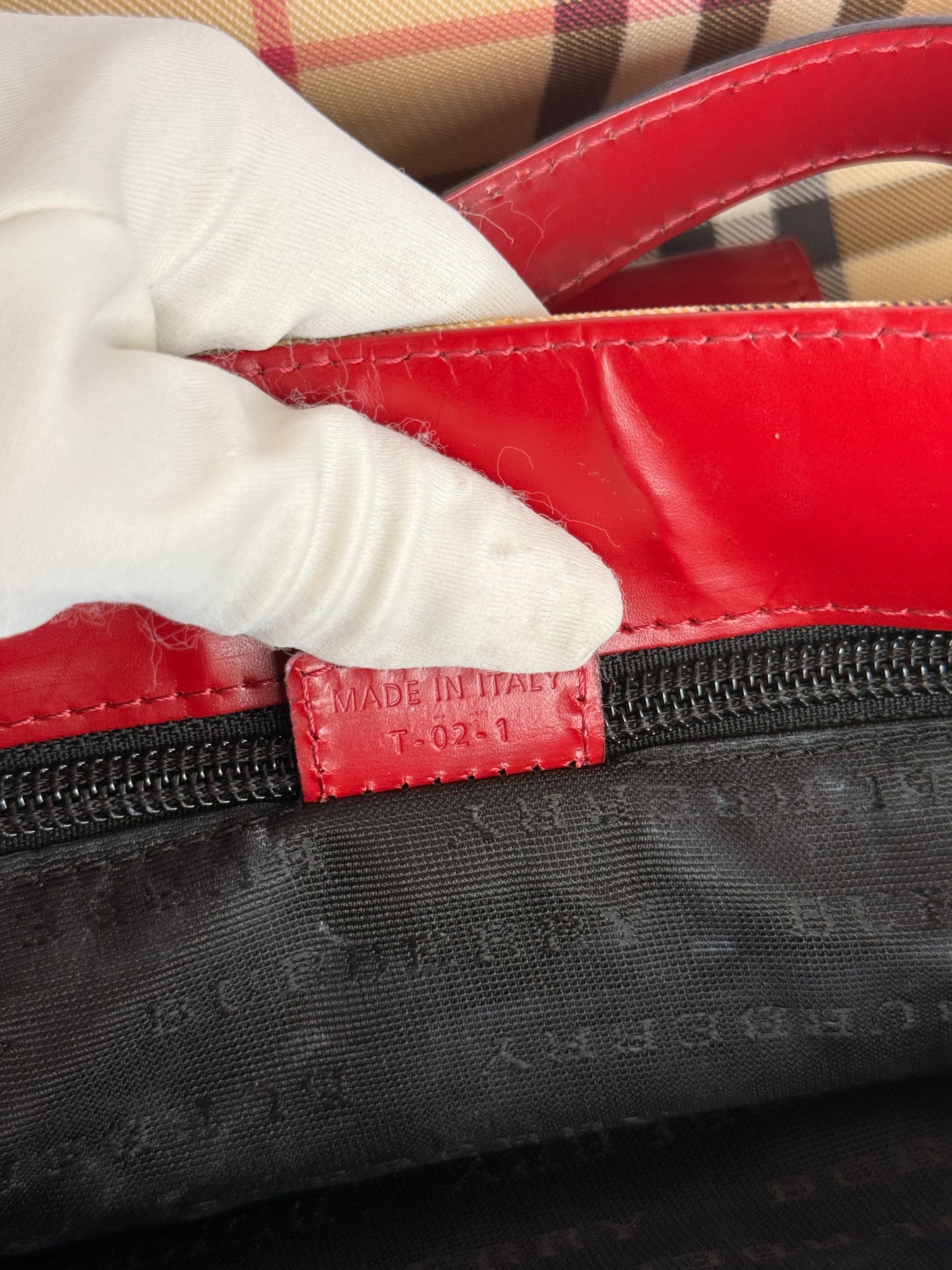 Burberry Beige/Red Nova Check Coated Canvas Top Handle Bag