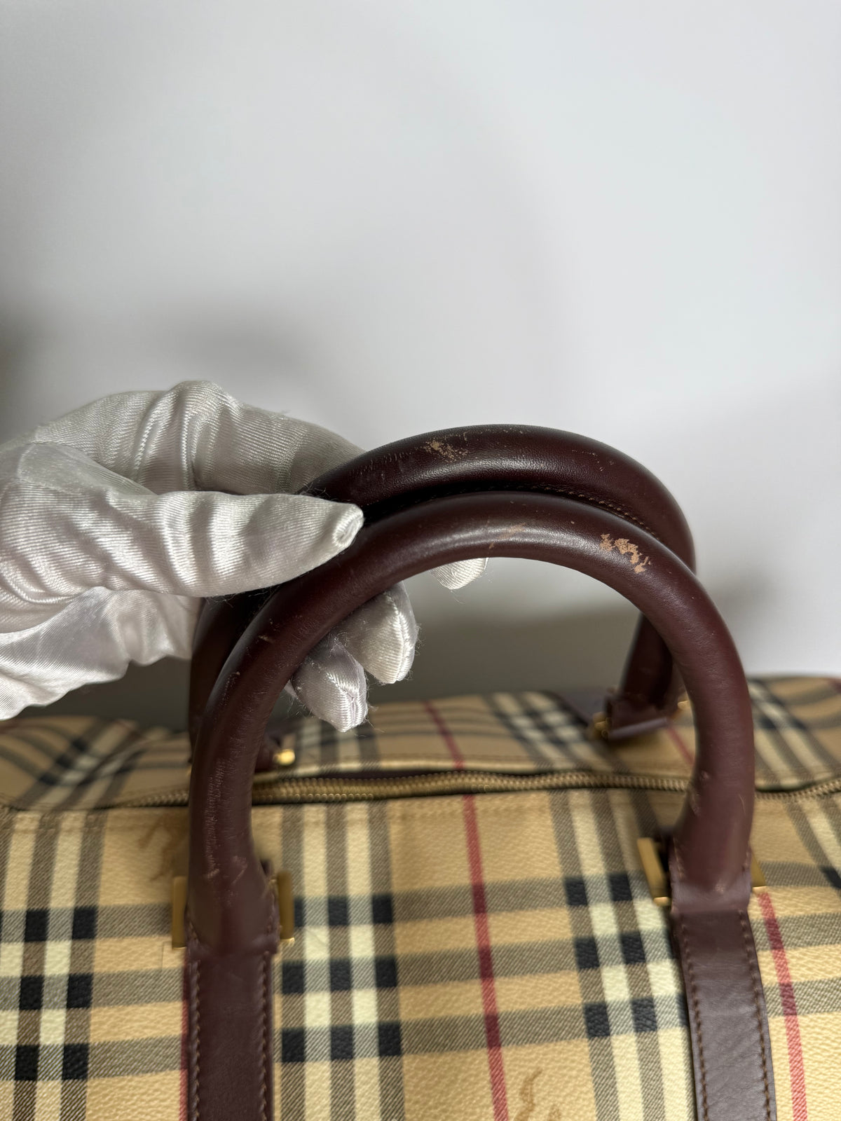 Burberry Haymarket Check Duffle Bag Dark Brown